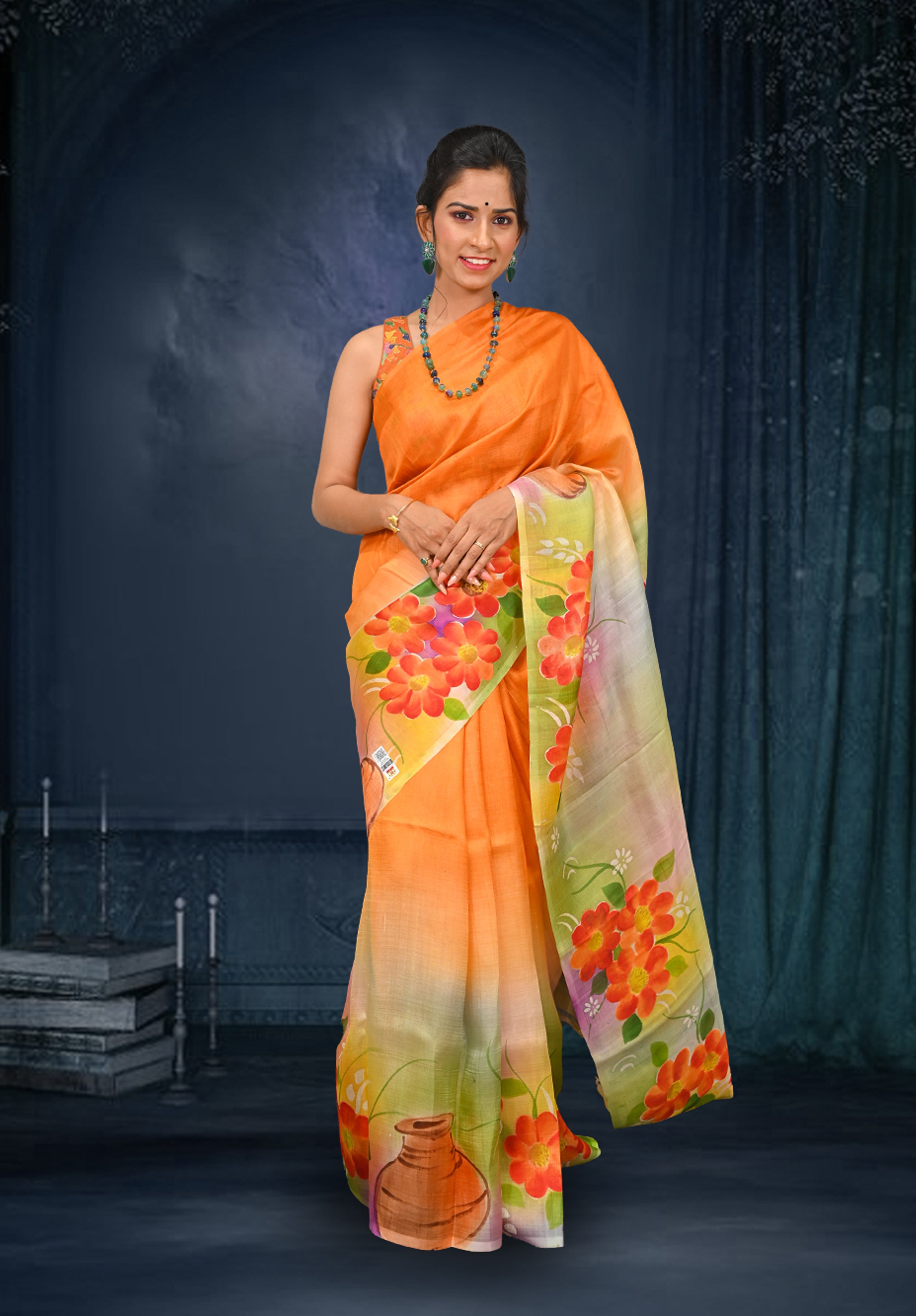 Pure silk handpaint Kalamkari Saree With Blouse Piece – Mustard