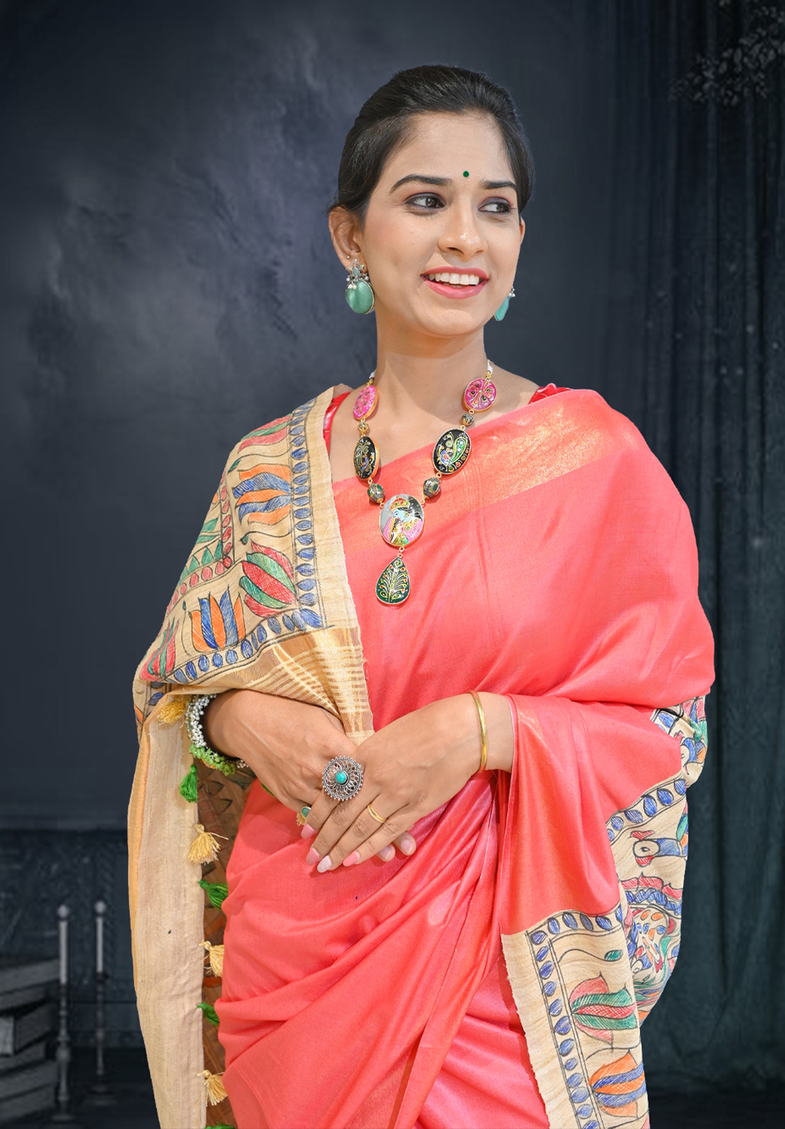 Pure Madhubani Saree With Blouse Piece – Pink