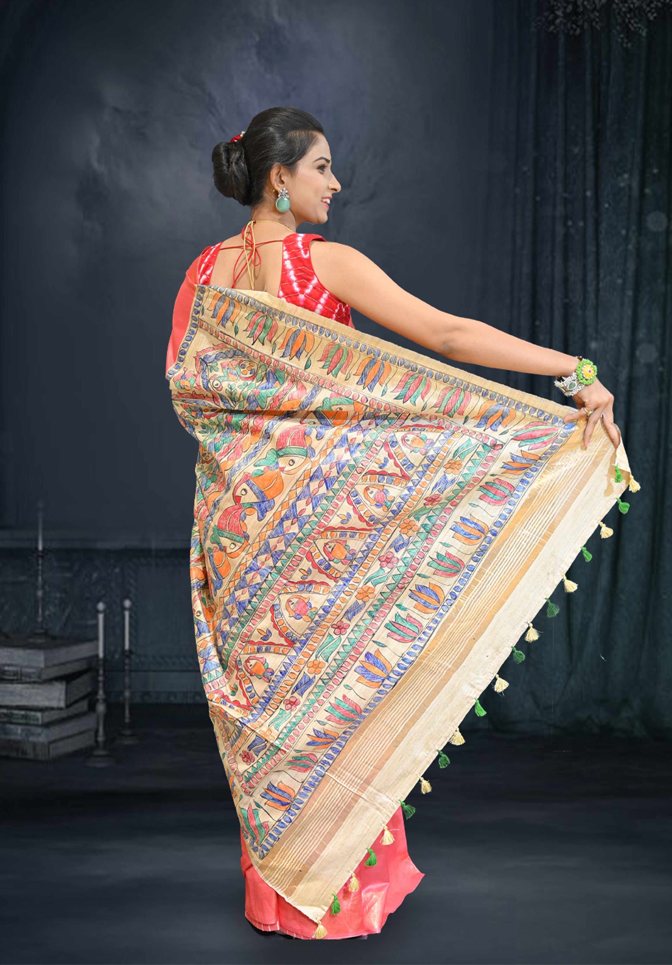 Pure Madhubani Saree With Blouse Piece – Pink
