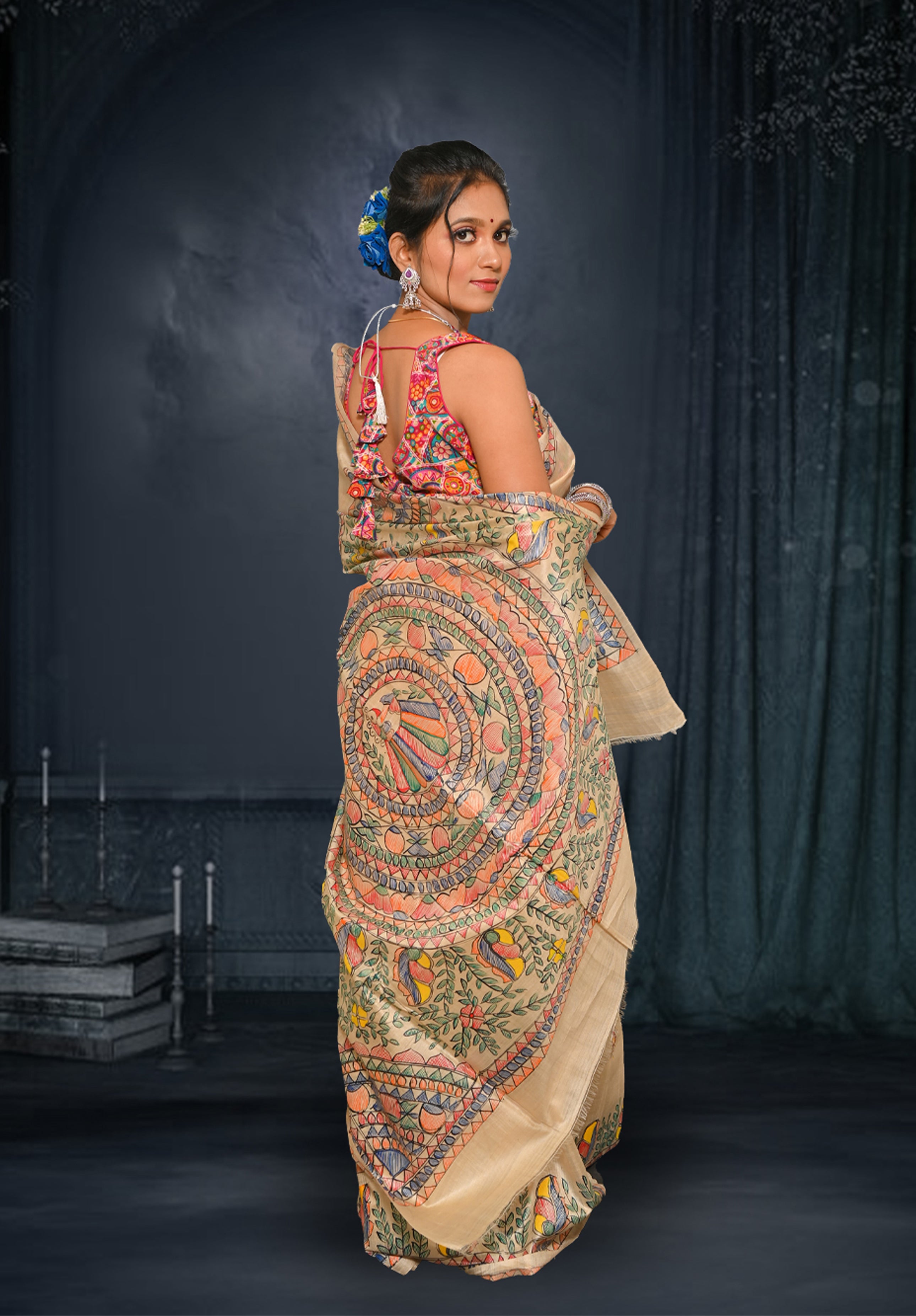 Pure Madhubani Saree With Blouse Piece – Cream