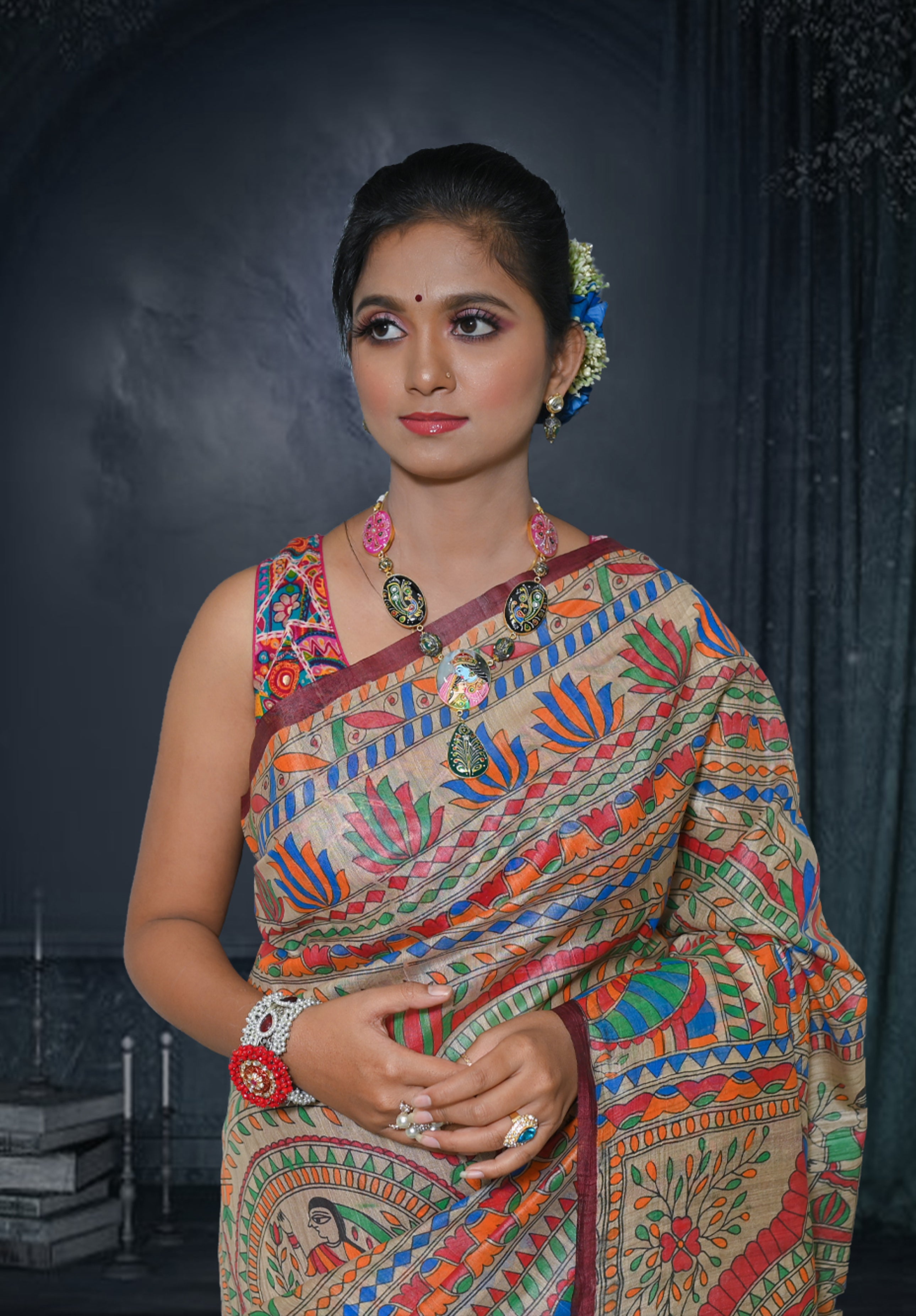 Pure Madhubani Saree With Blouse Piece – Brown