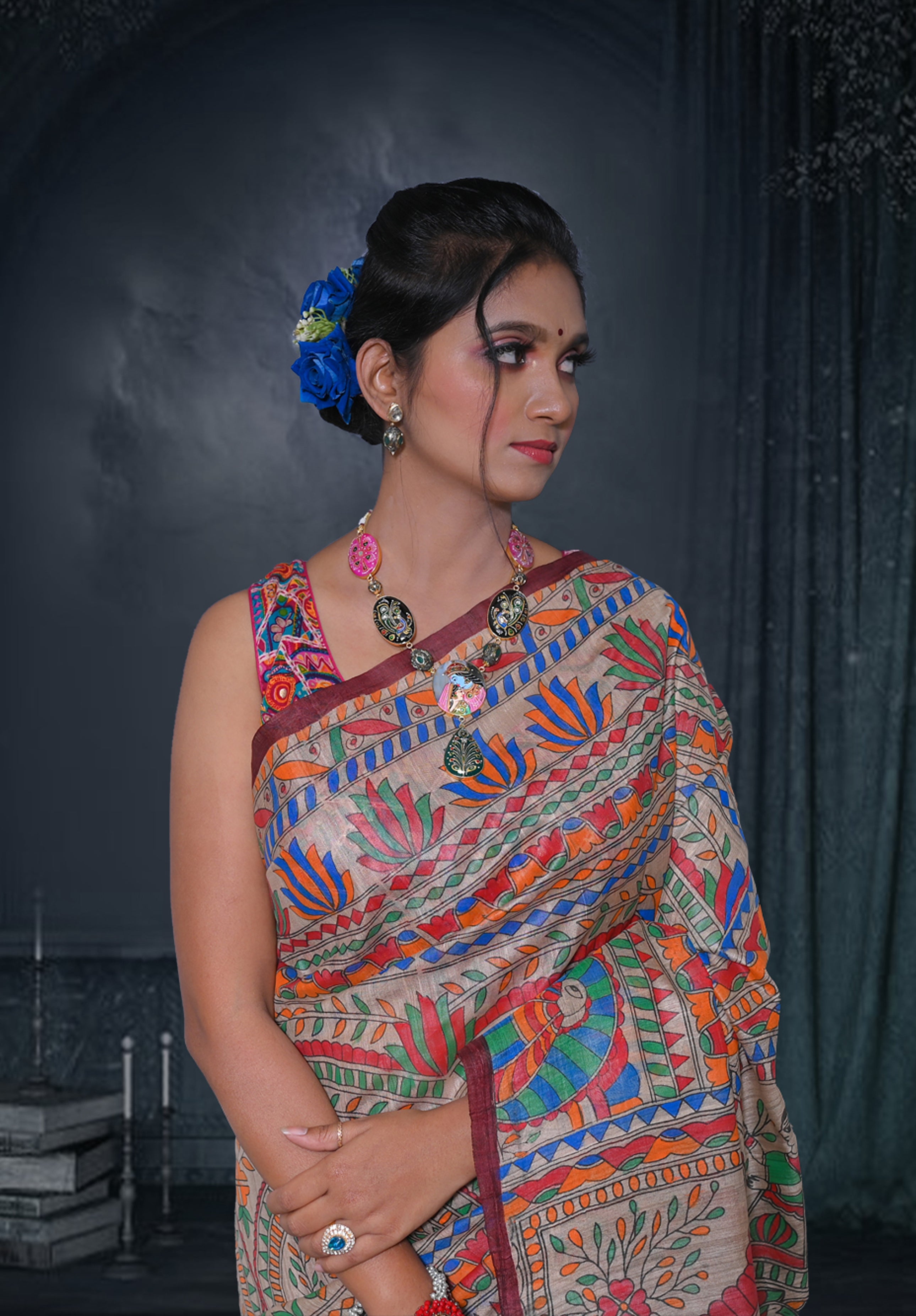 Pure Madhubani Saree With Blouse Piece – Brown