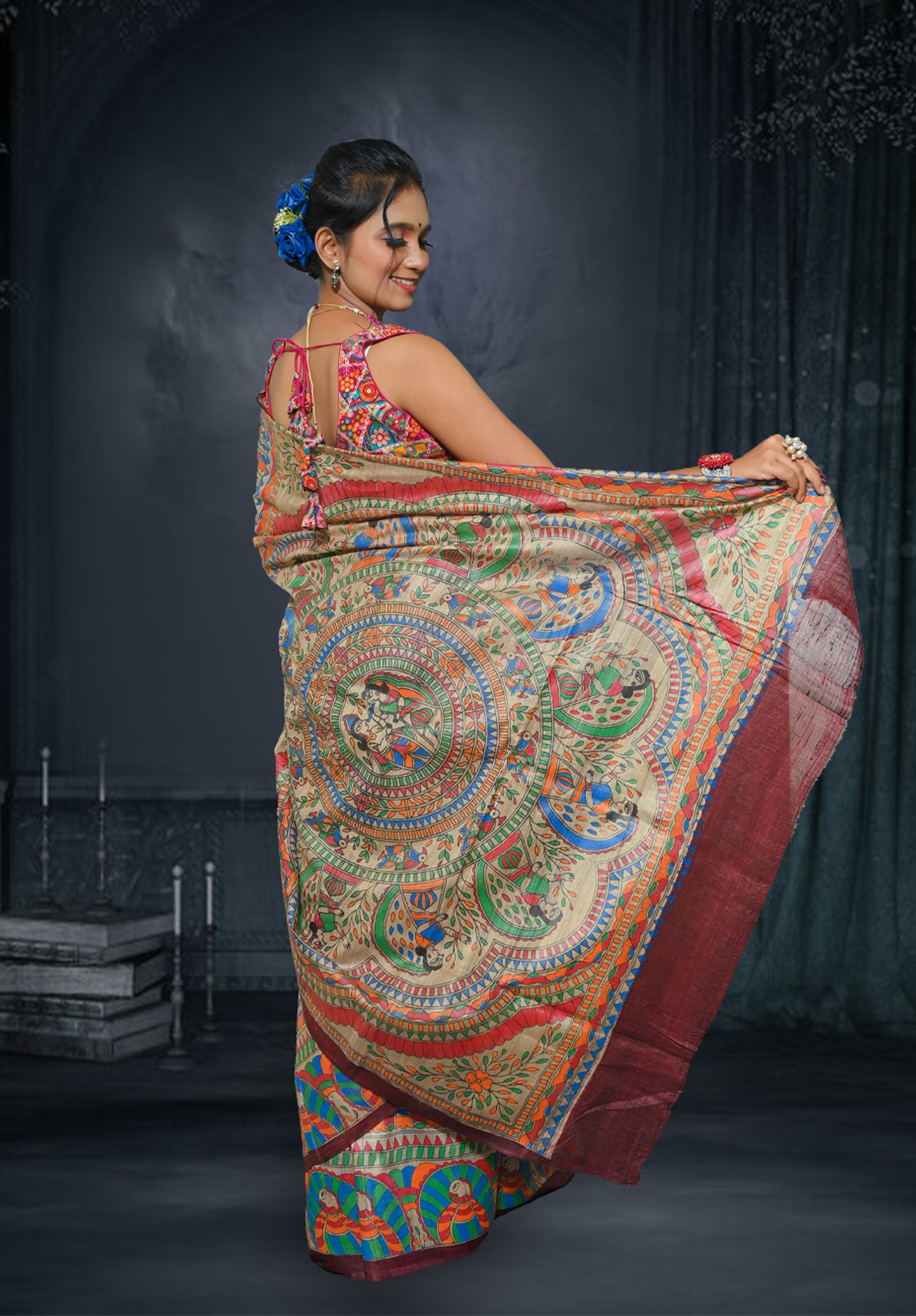 Pure Madhubani Saree With Blouse Piece – Brown
