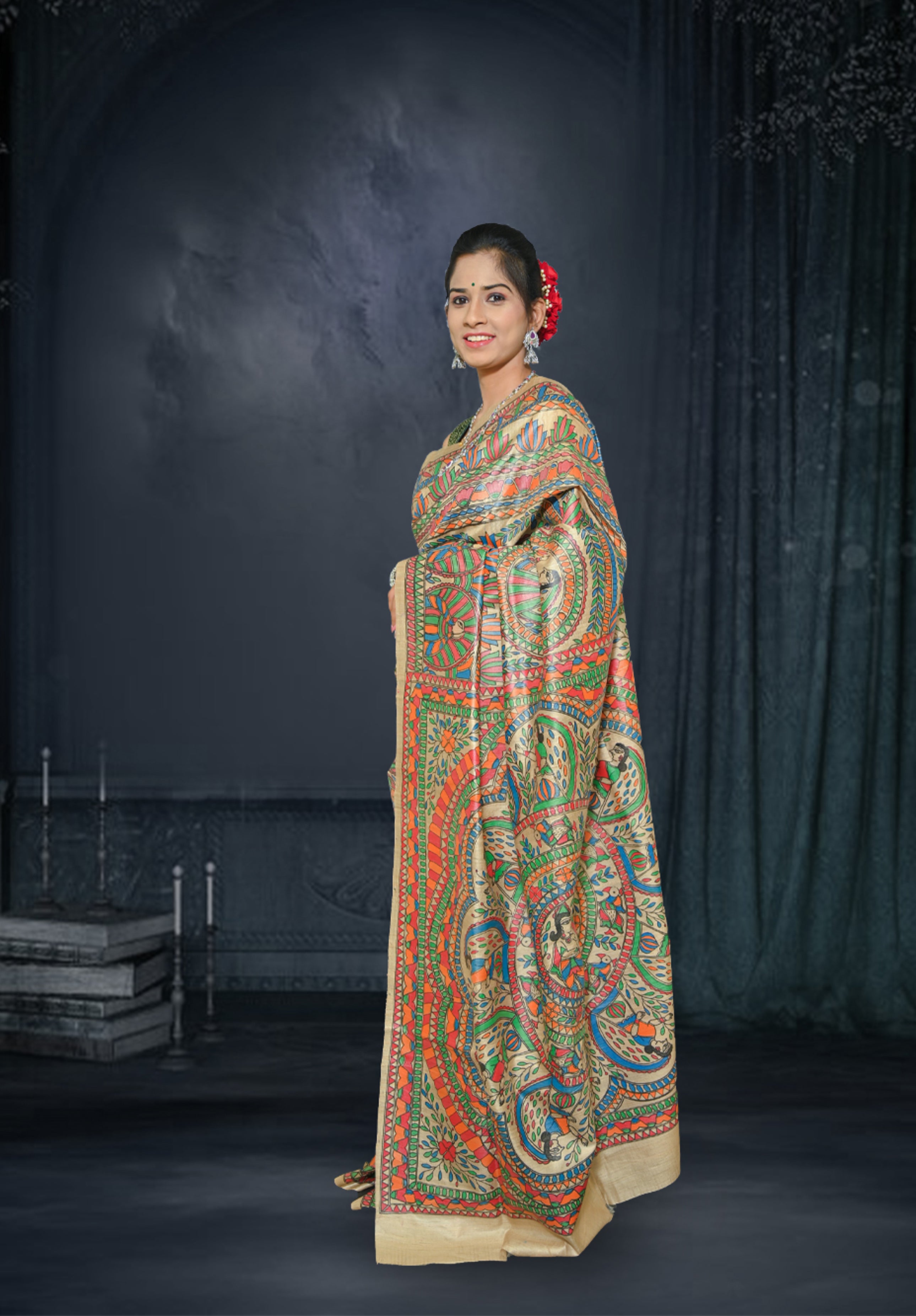 Pure Madhubani Saree With Blouse Piece – Cream
