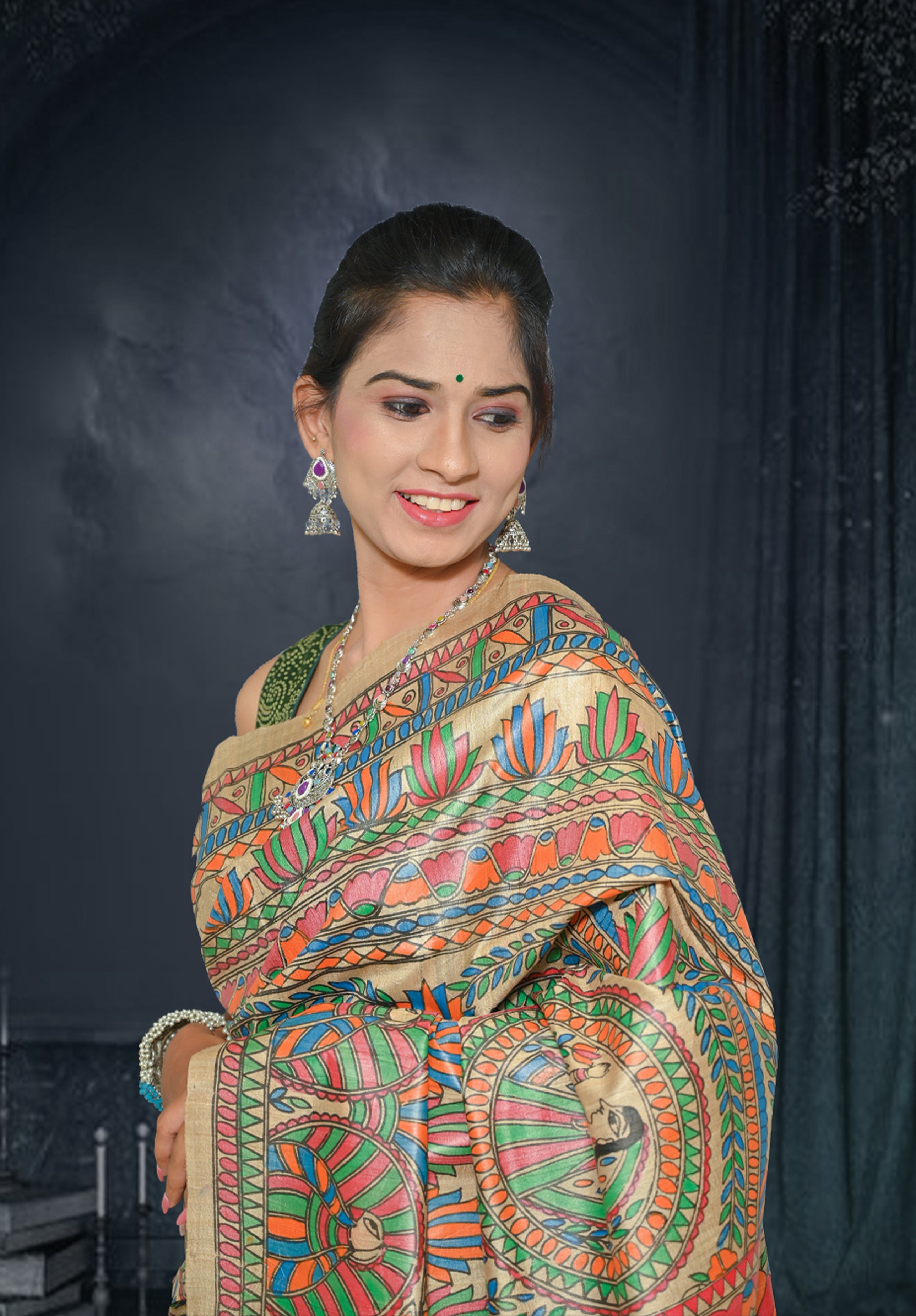 Pure Madhubani Saree With Blouse Piece – Cream