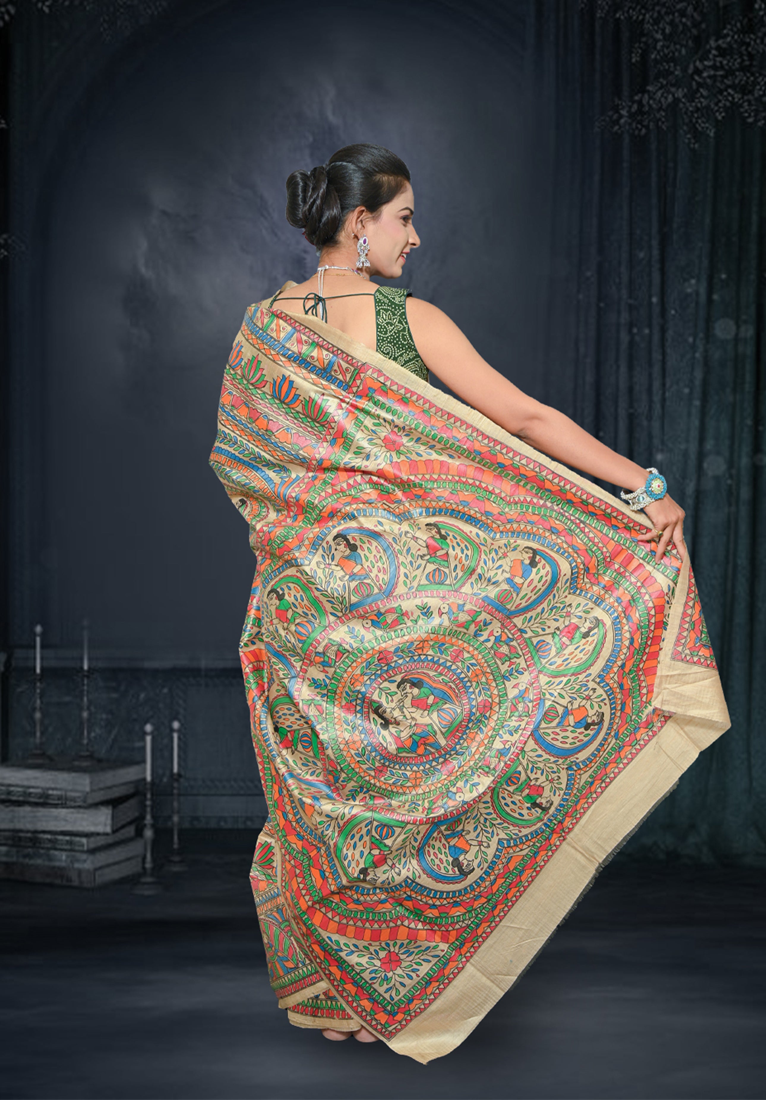 Pure Madhubani Saree With Blouse Piece – Cream