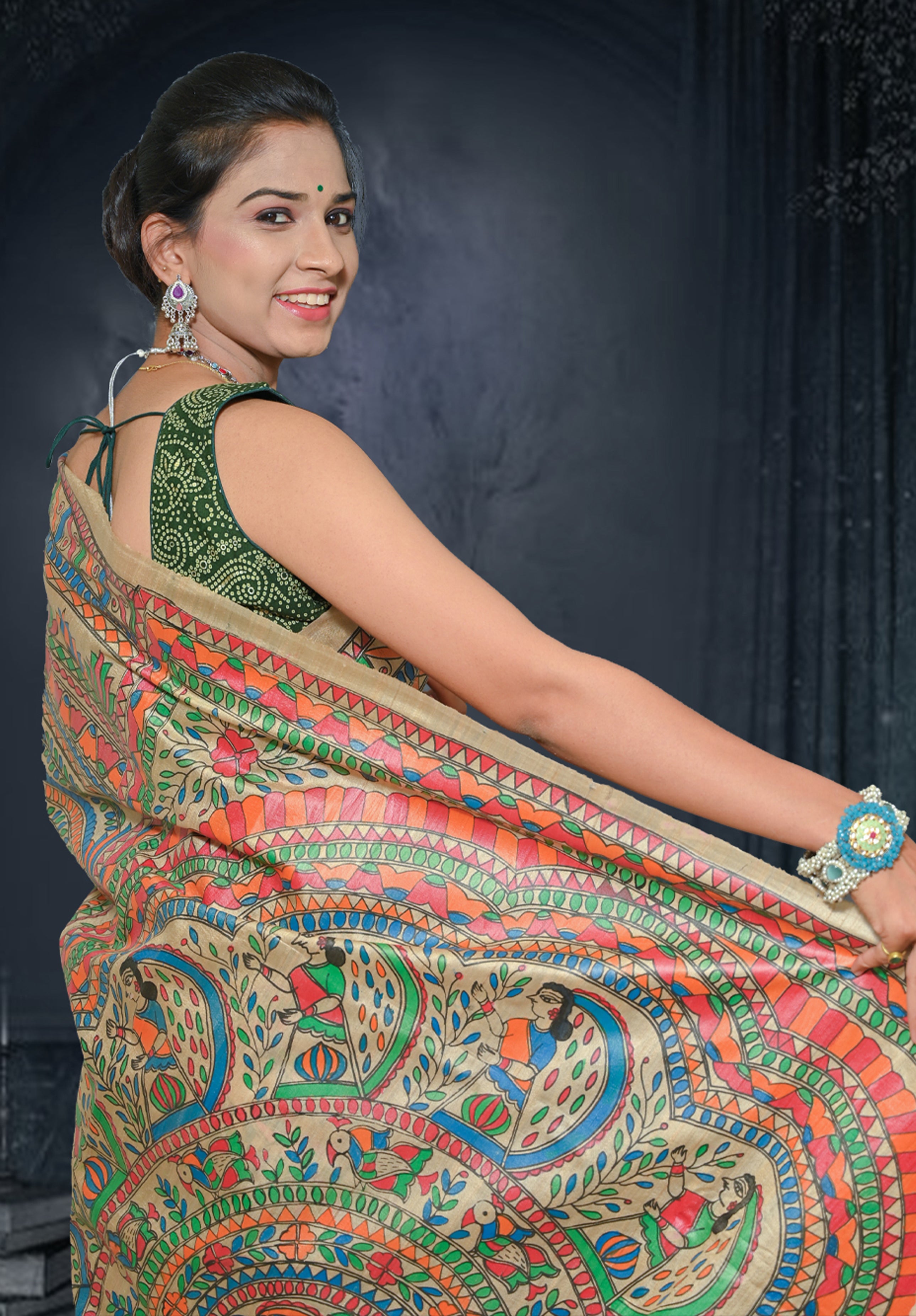 Pure Madhubani Saree With Blouse Piece – Cream