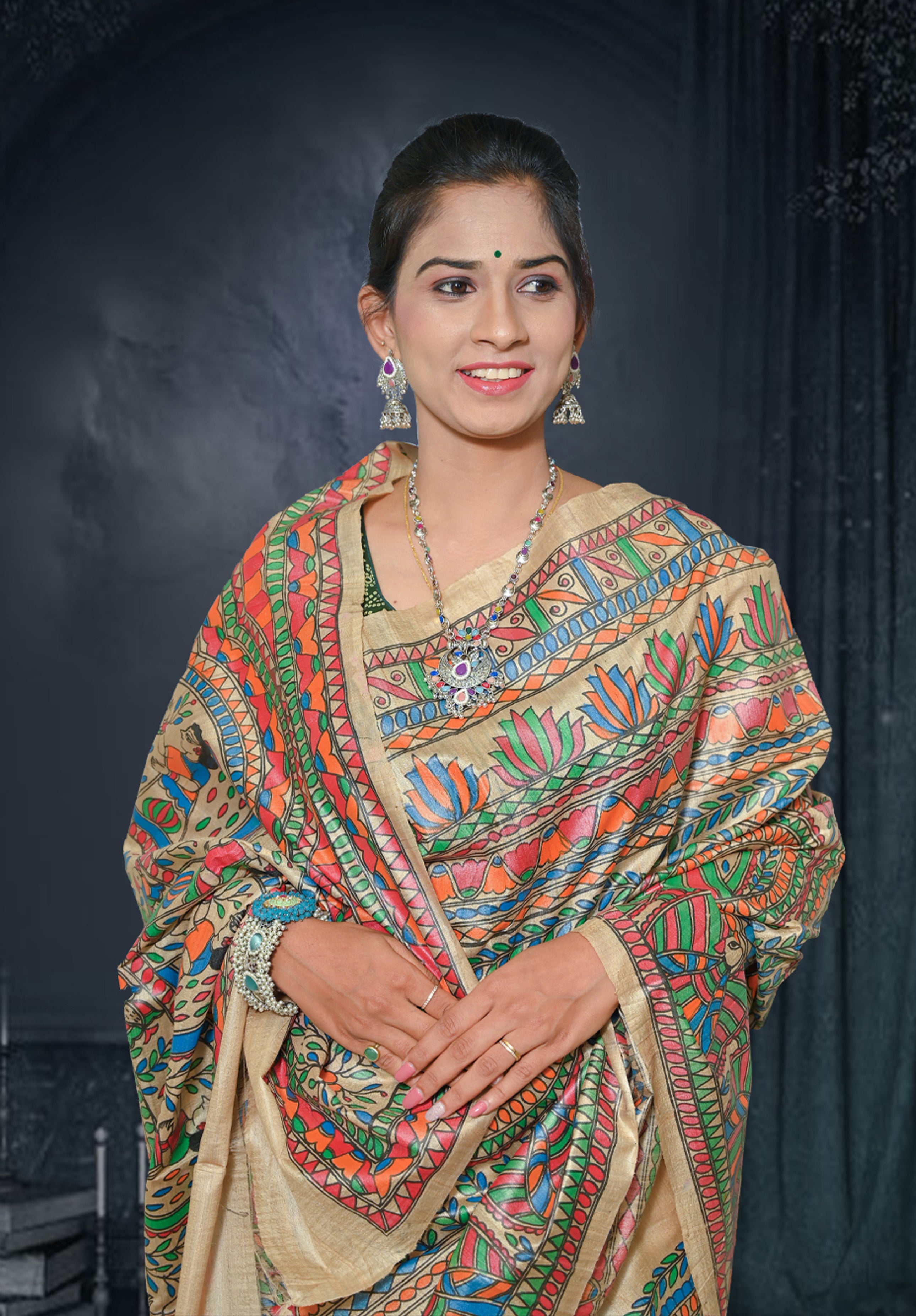 Pure Madhubani Saree With Blouse Piece – Cream