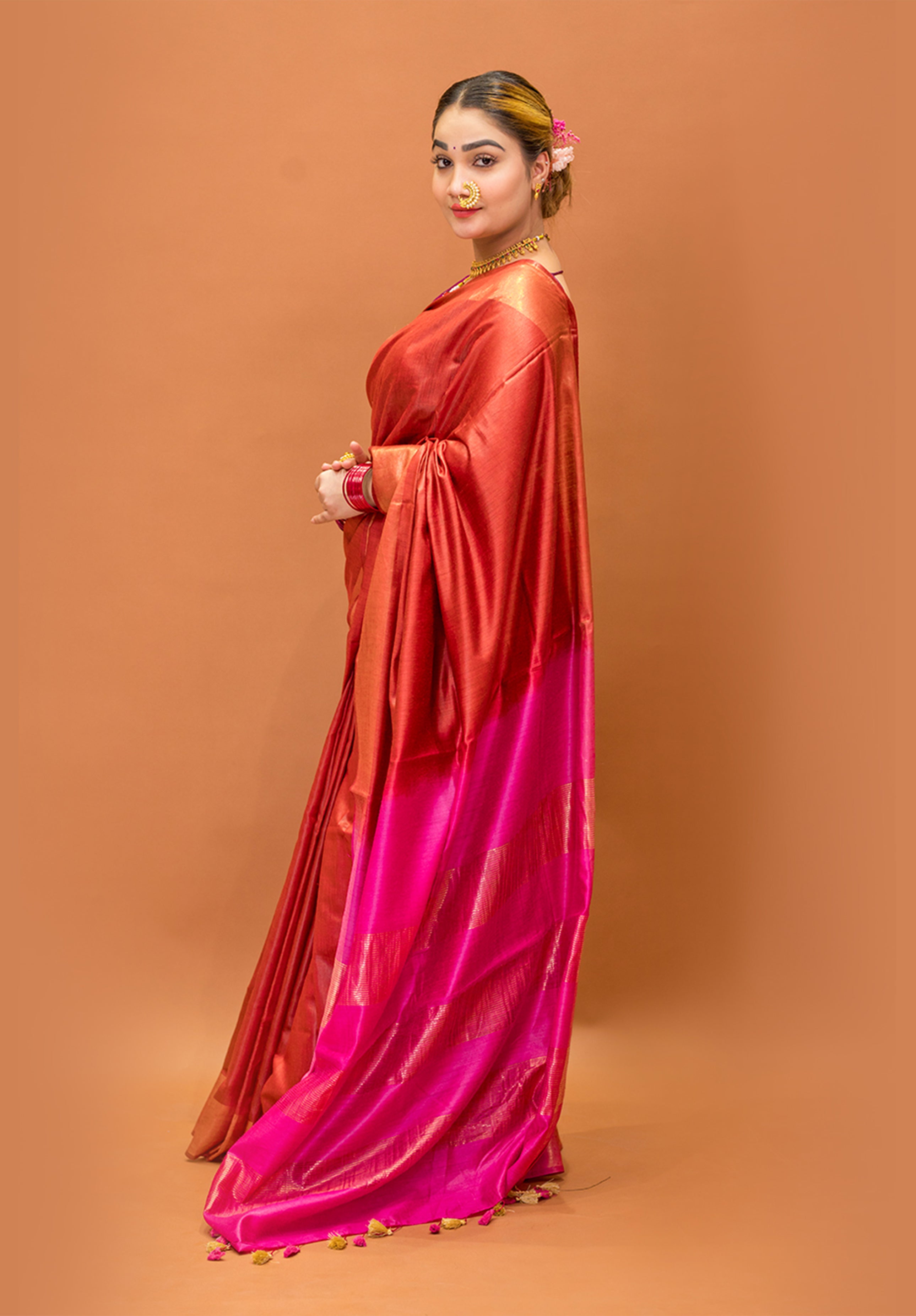 Women’s Woven Design Pure Muga Silk Saree With Blouse Piece- Coffee Maroon