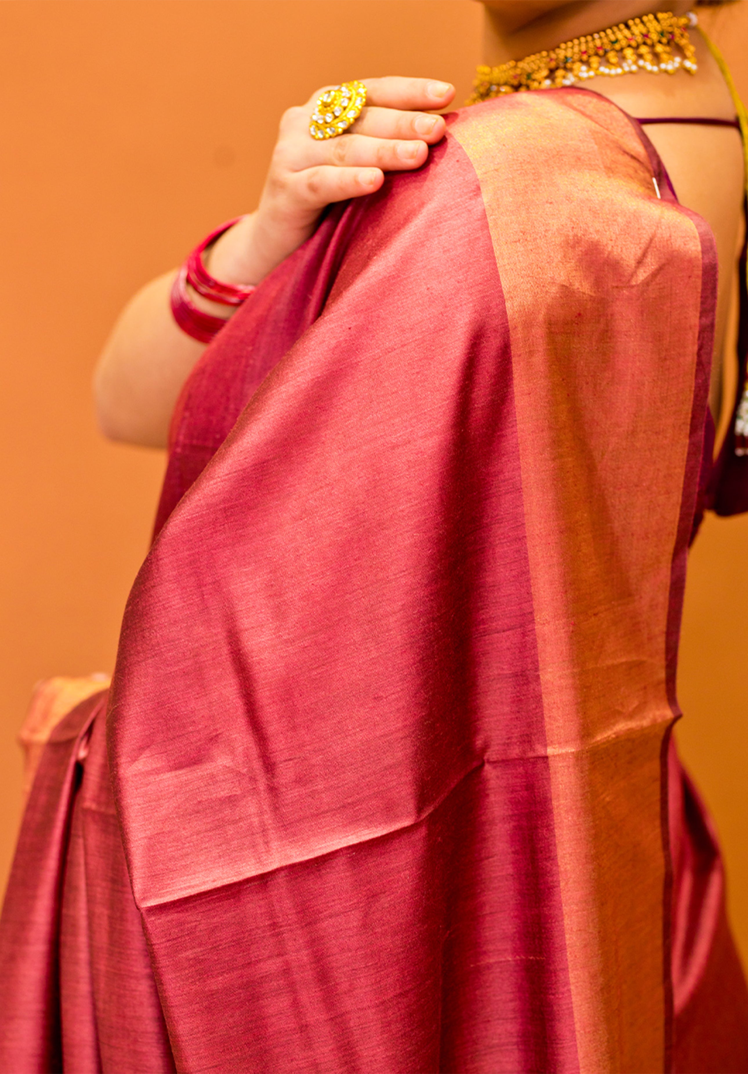Women’s Woven Design Pure Muga Silk Saree With Blouse Piece- Coffee Maroon
