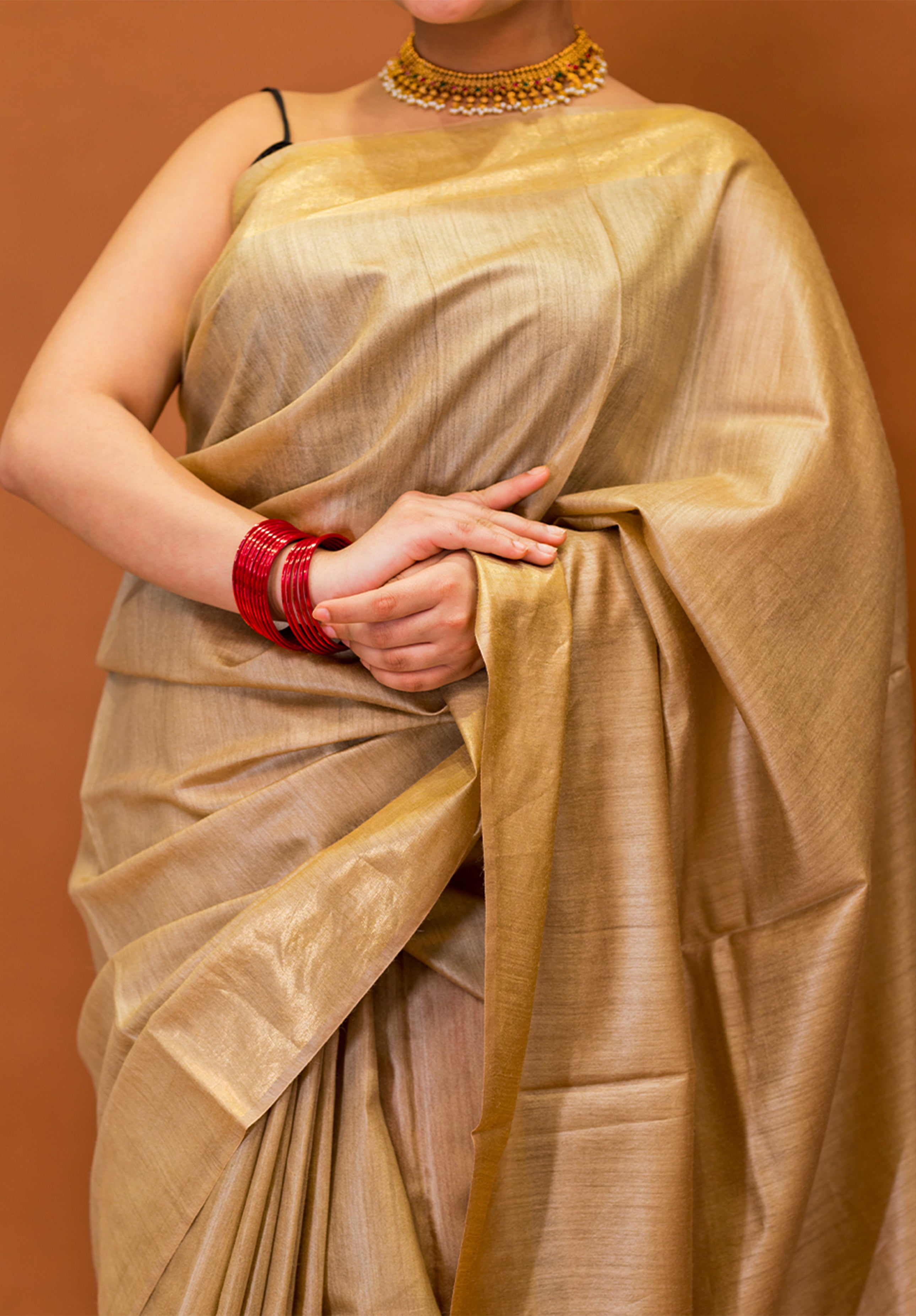 Women’s Woven Design Pure Muga Silk Saree With Blouse Piece- Cream