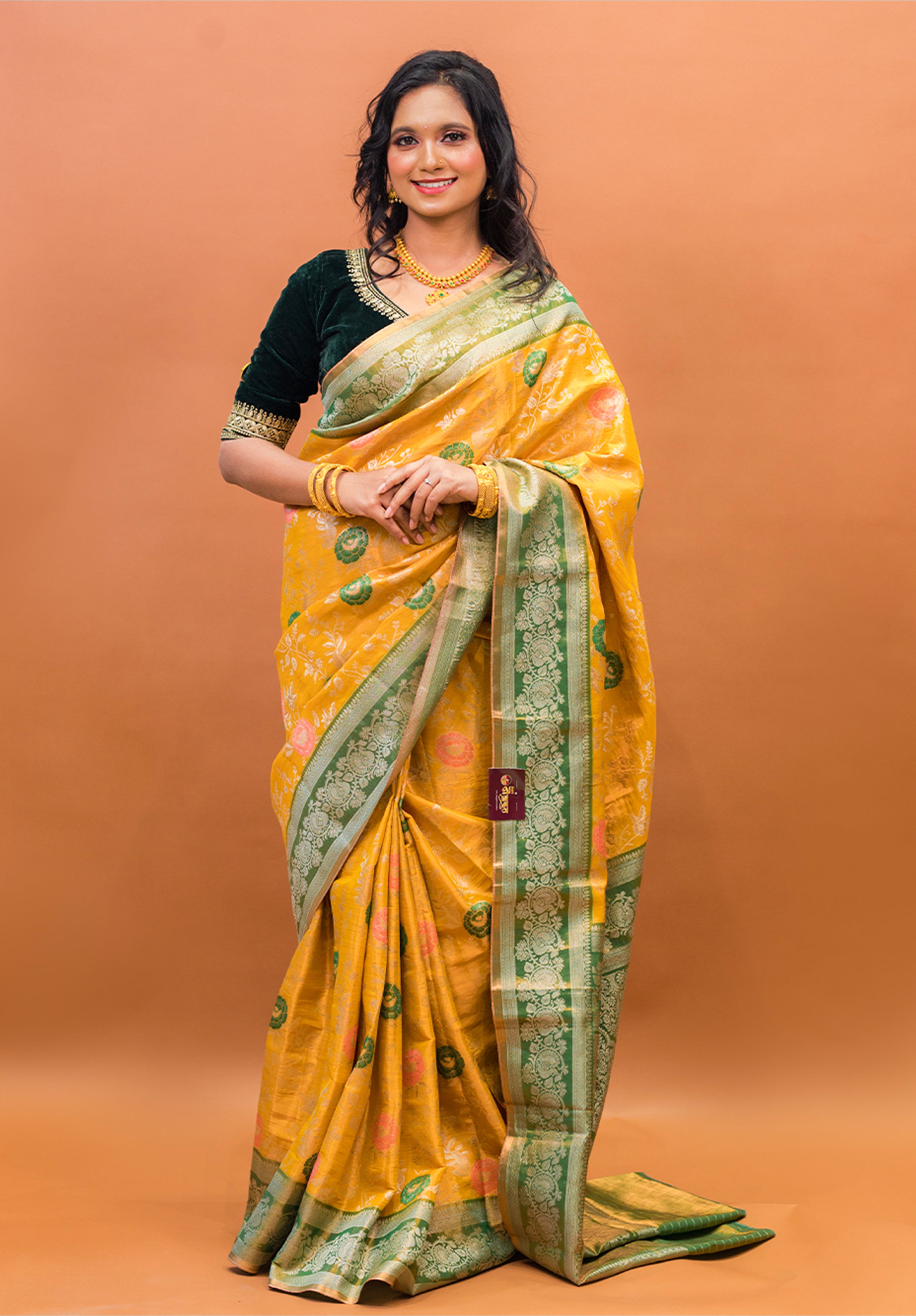Pure Tissue Kanjivaram Silk Saree With Blouse Piece- Yellow