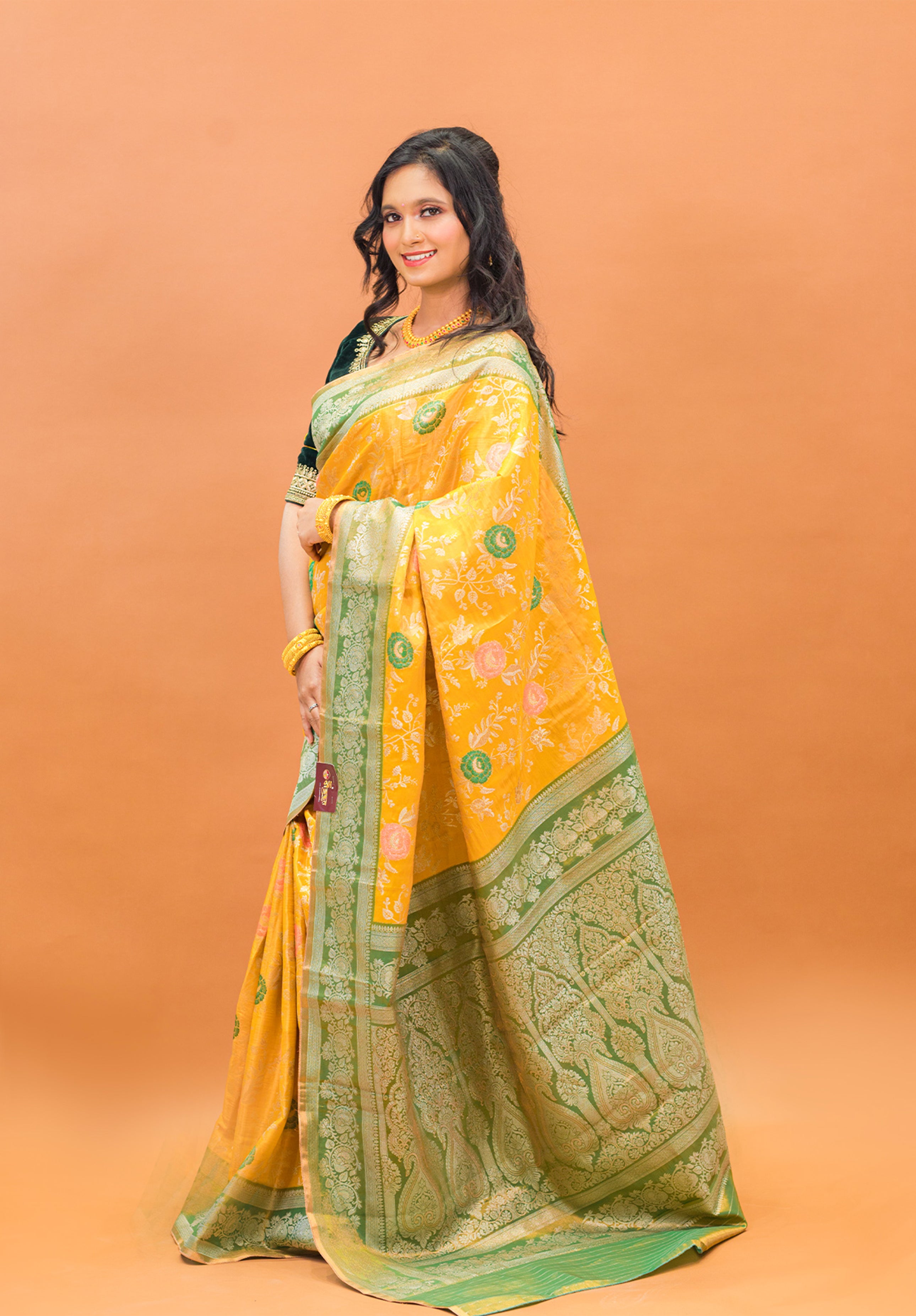 Pure Tissue Kanjivaram Silk Saree With Blouse Piece- Yellow