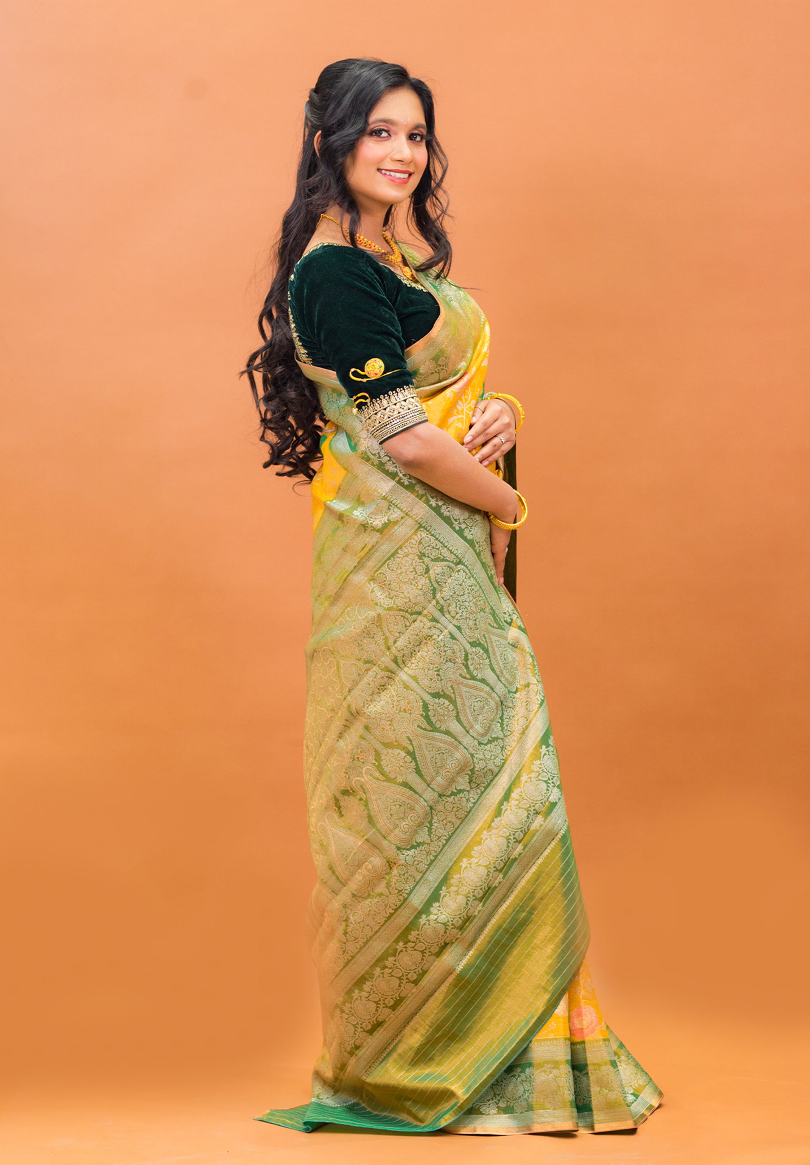 Pure Tissue Kanjivaram Silk Saree With Blouse Piece- Yellow