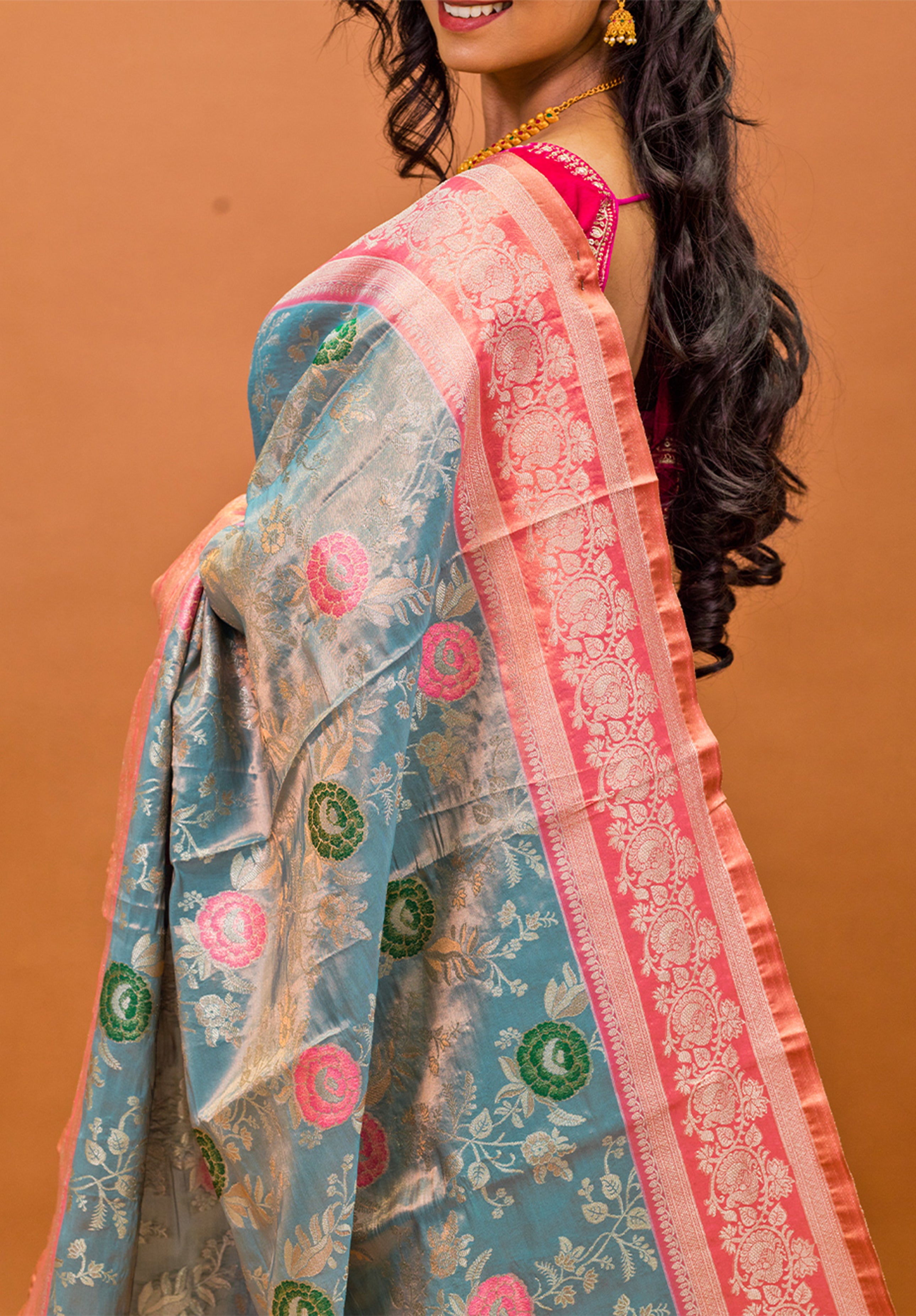 Pure Tissue Kanjivaram Silk Saree With Blouse Piece-Gray