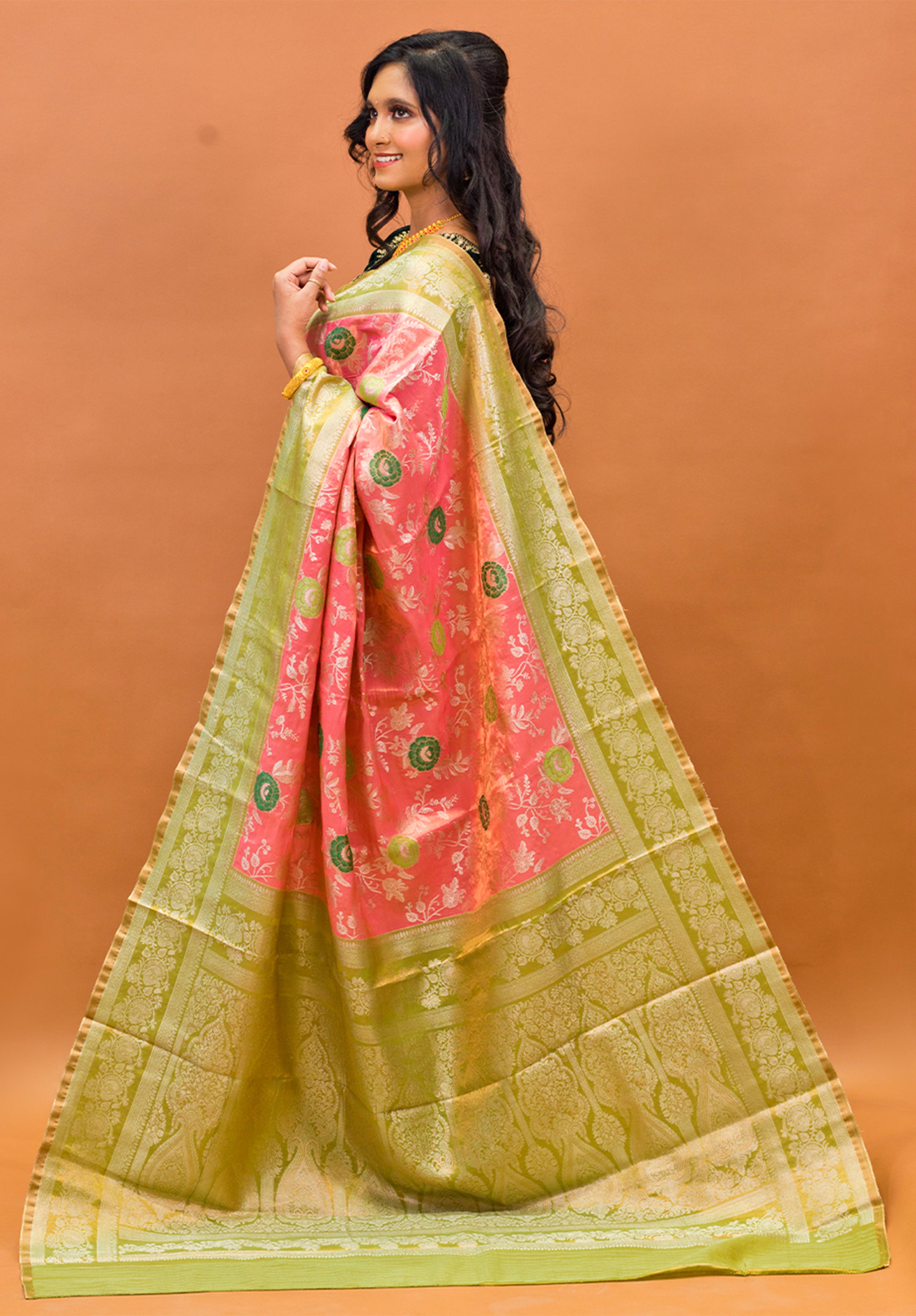 Pure Tissue Kanjivaram Silk Saree With Blouse Piece- Peach