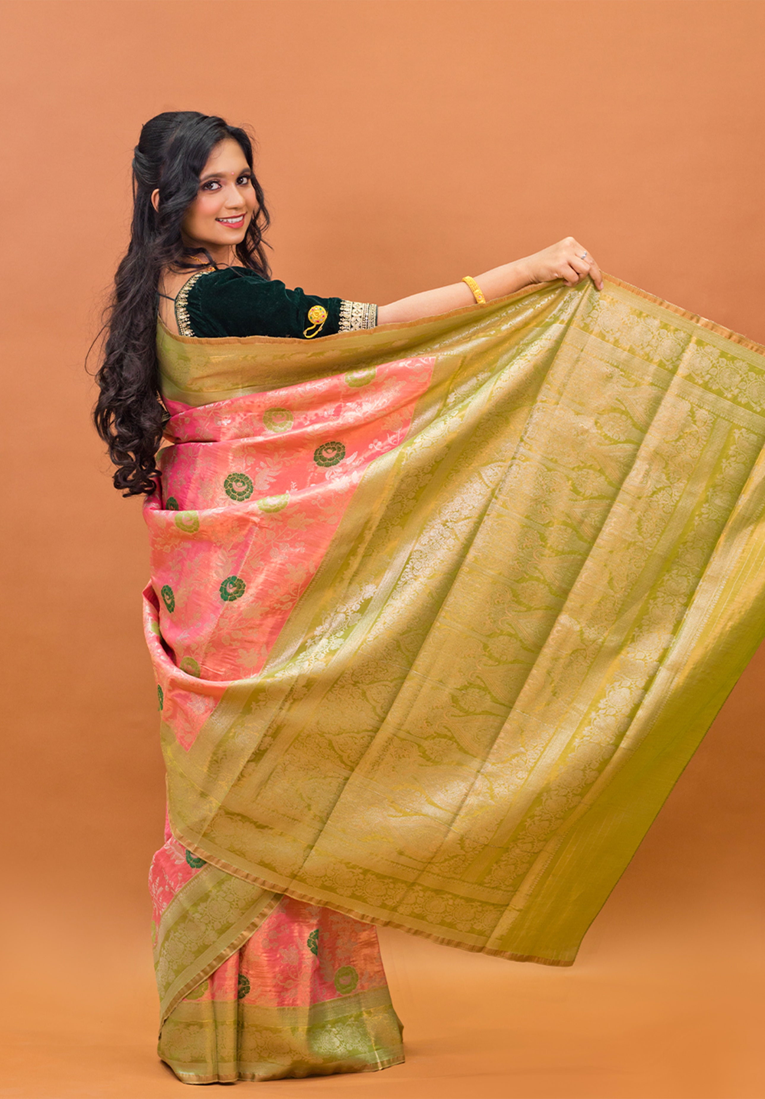 Pure Tissue Kanjivaram Silk Saree With Blouse Piece- Peach