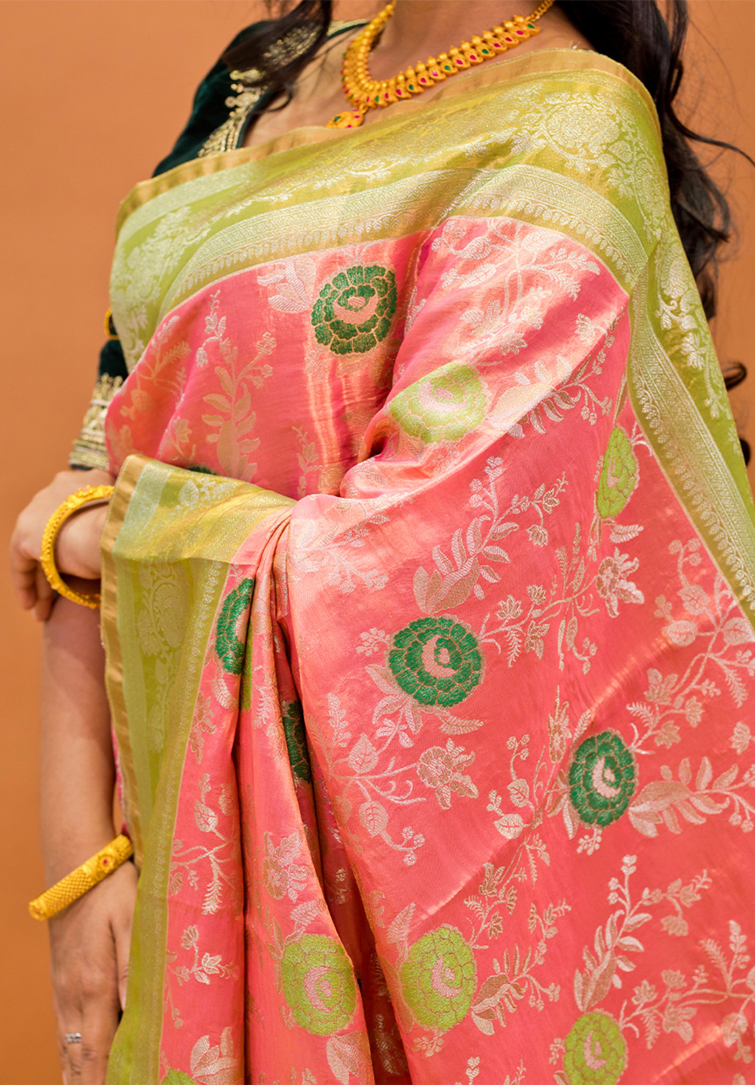 Pure Tissue Kanjivaram Silk Saree With Blouse Piece- Peach