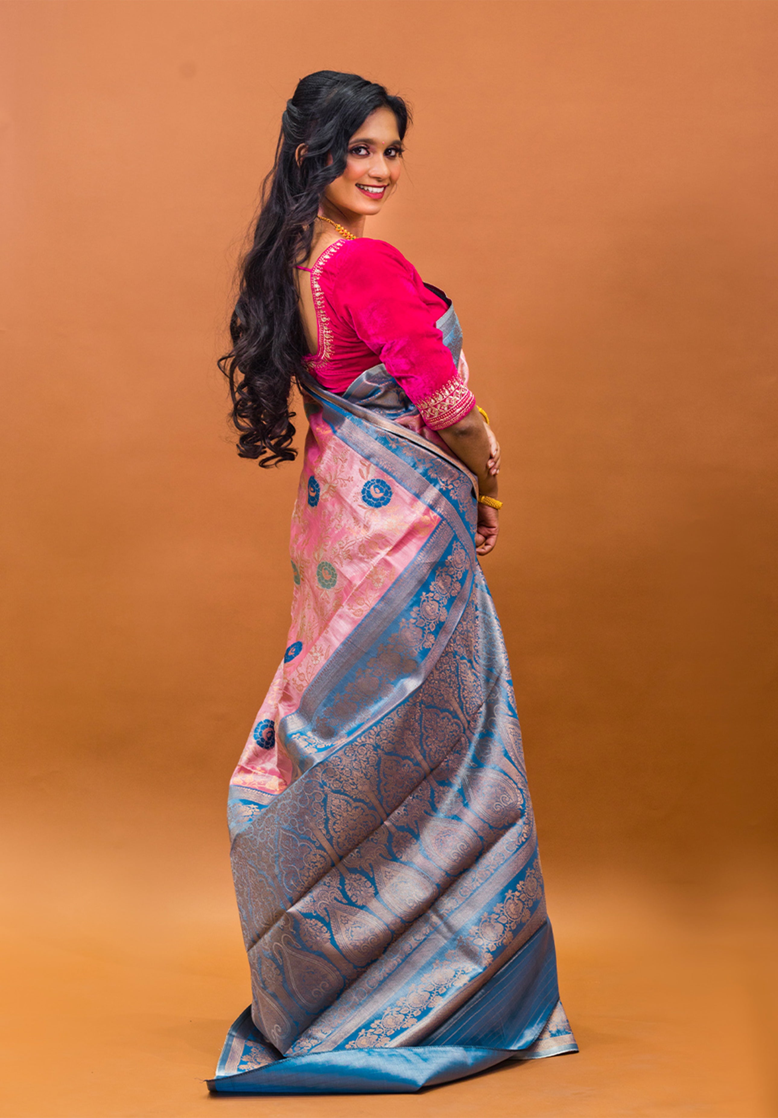Pure Tissue Kanjivaram Silk Saree With Blouse Piece- Peach