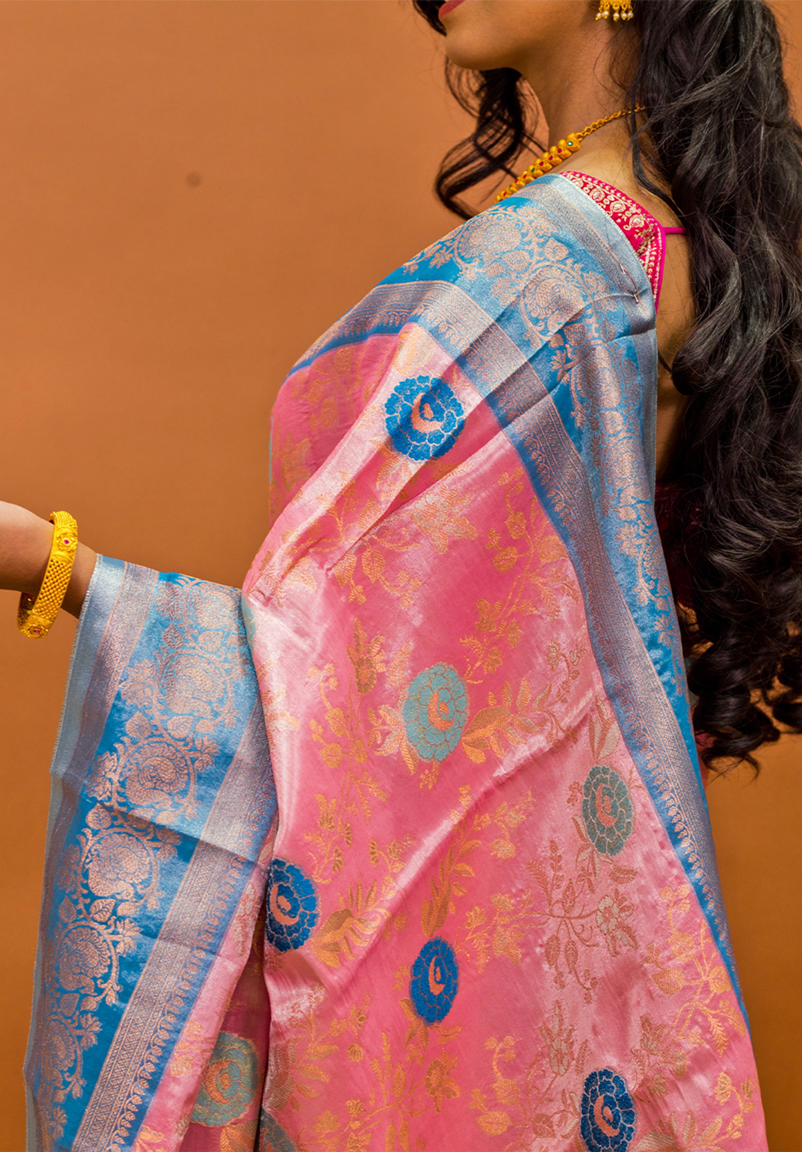 Pure Tissue Kanjivaram Silk Saree With Blouse Piece- Peach