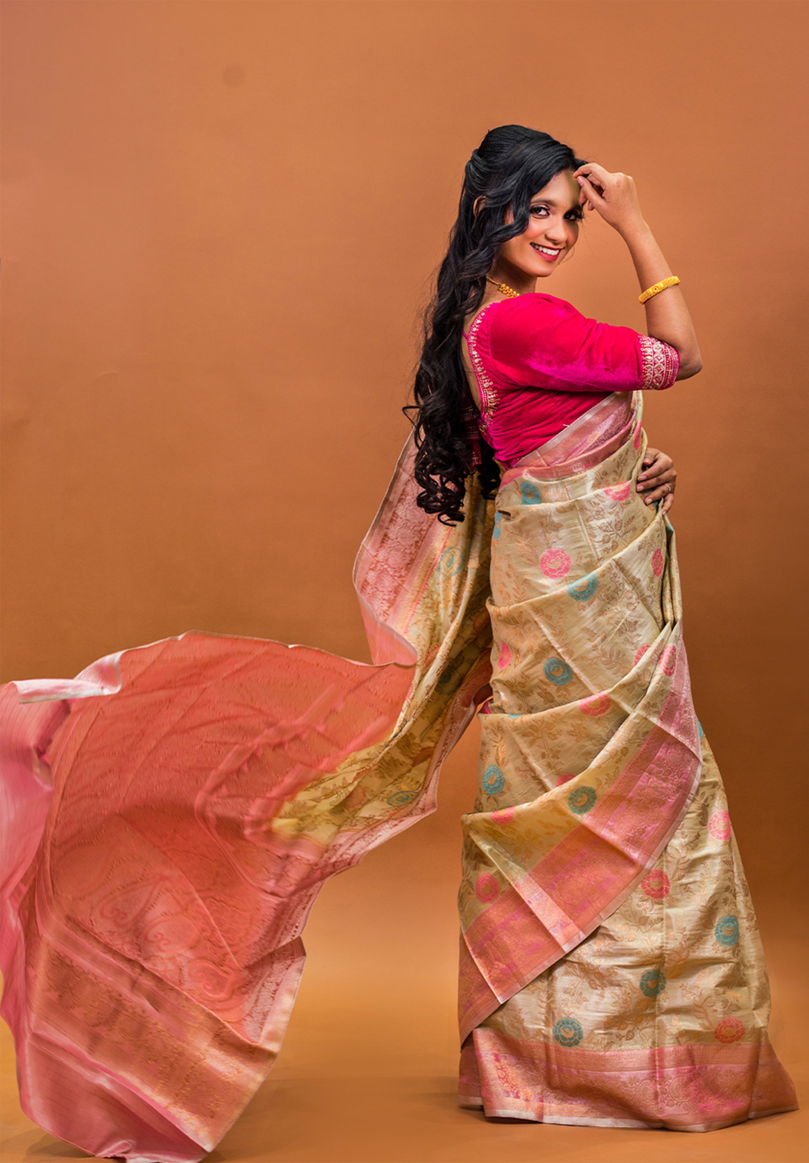 Pure Tissue Kanjivaram Silk Saree With Blouse Piece- Cream