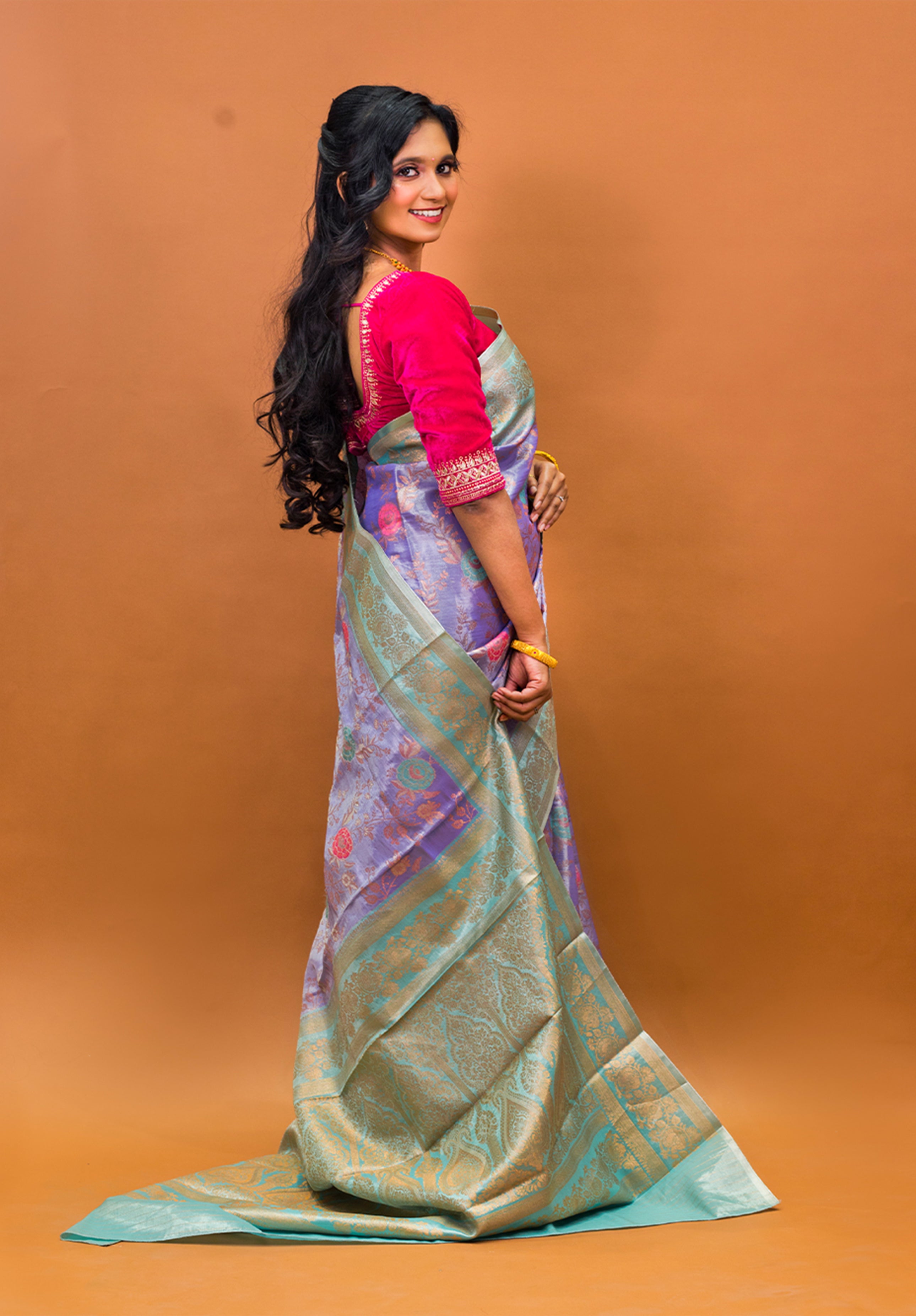 Pure Tissue Kanjivaram Silk Saree With Blouse Piece- Light blue