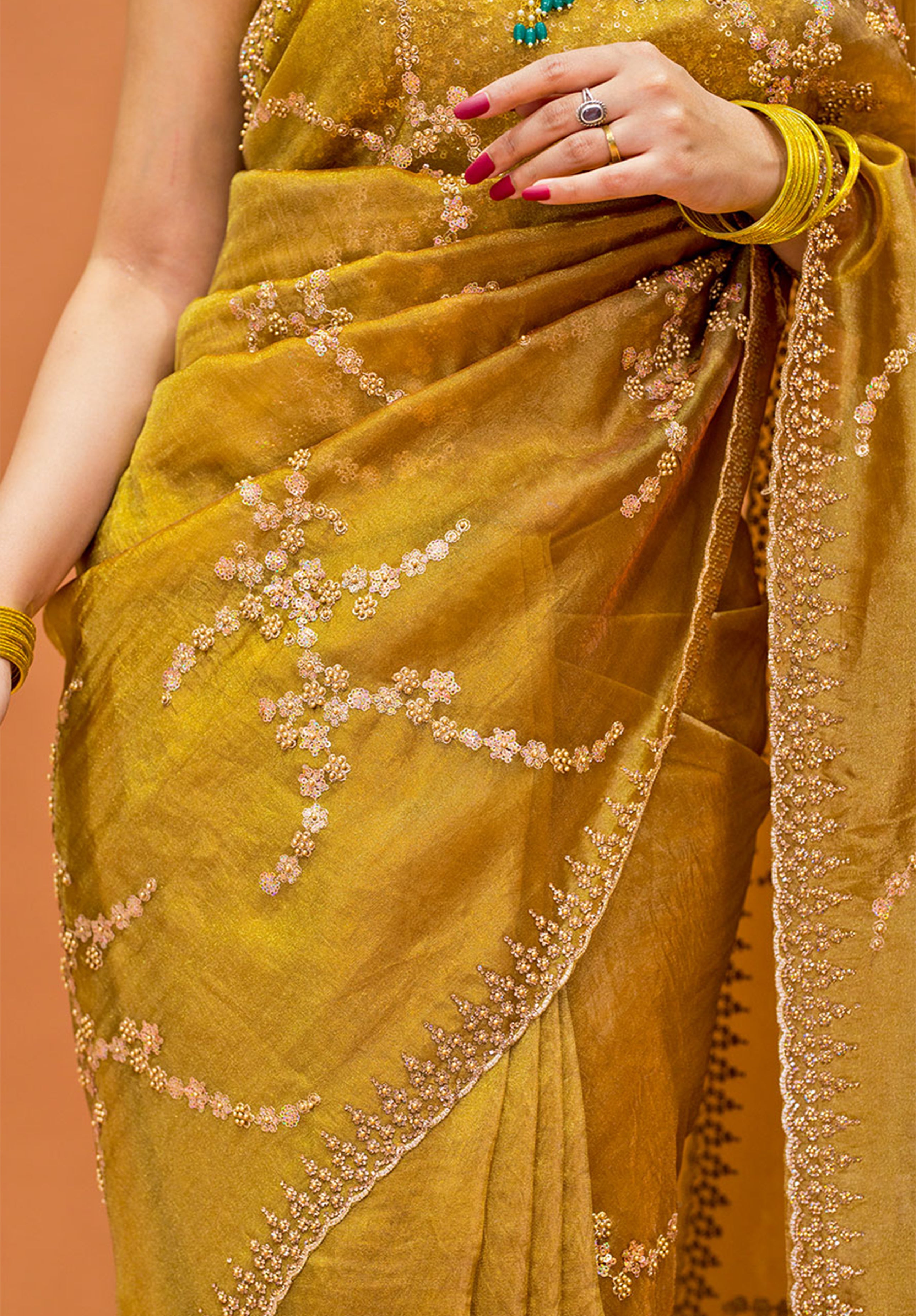 Women’s Woven Design Pure Organza Saree With Blouse Piece- Lemon Yellow