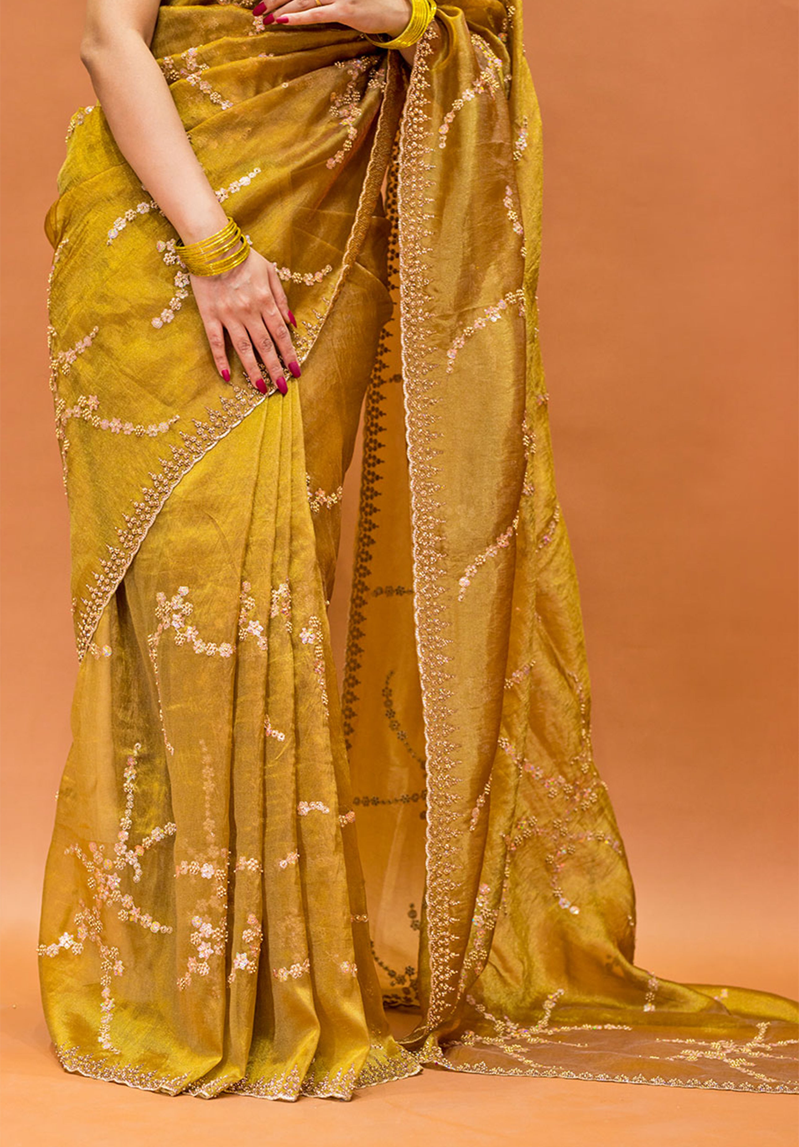Women’s Woven Design Pure Organza Saree With Blouse Piece- Lemon Yellow