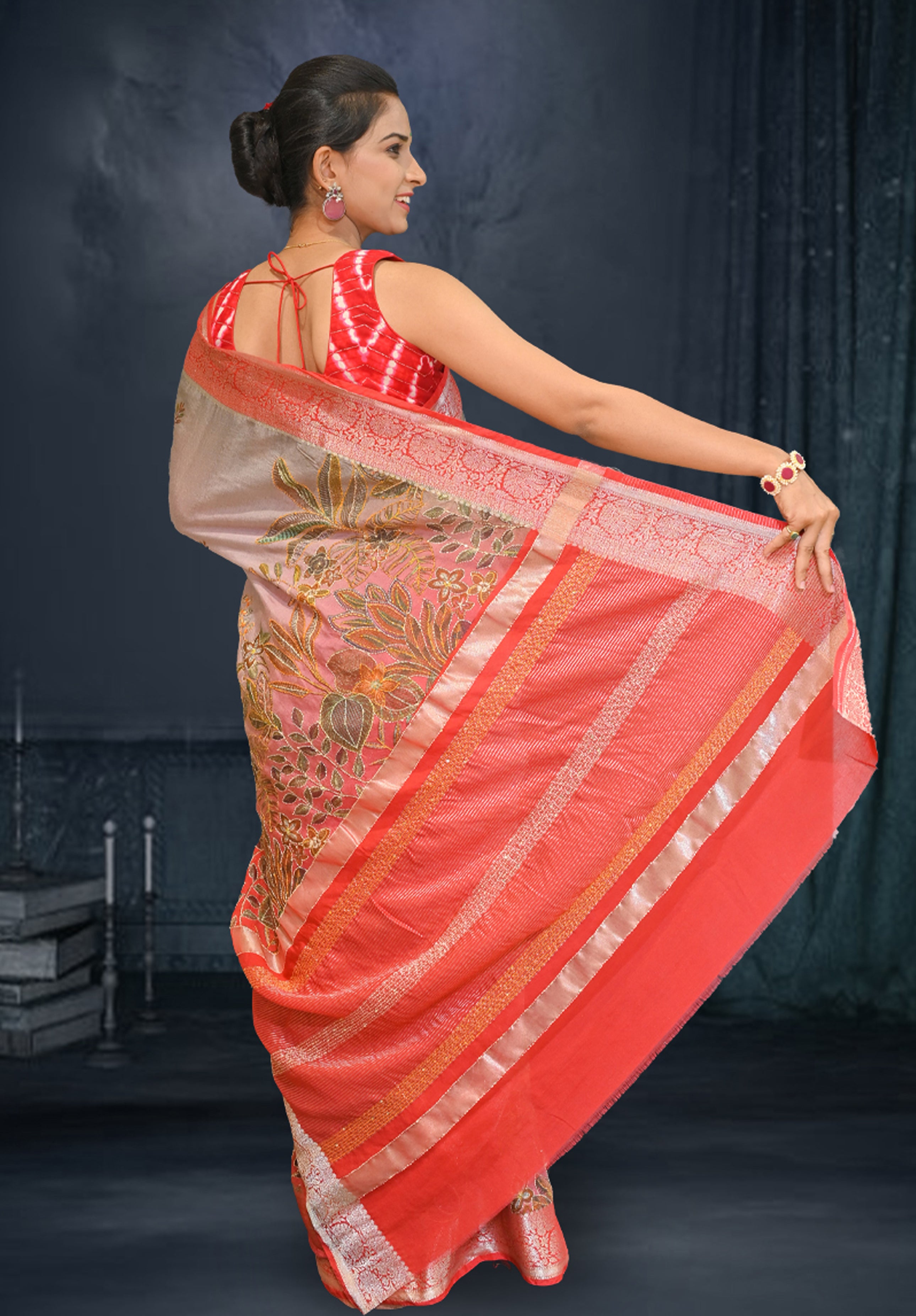 Pure Kantha stich Saree With Blouse Piece – Gray