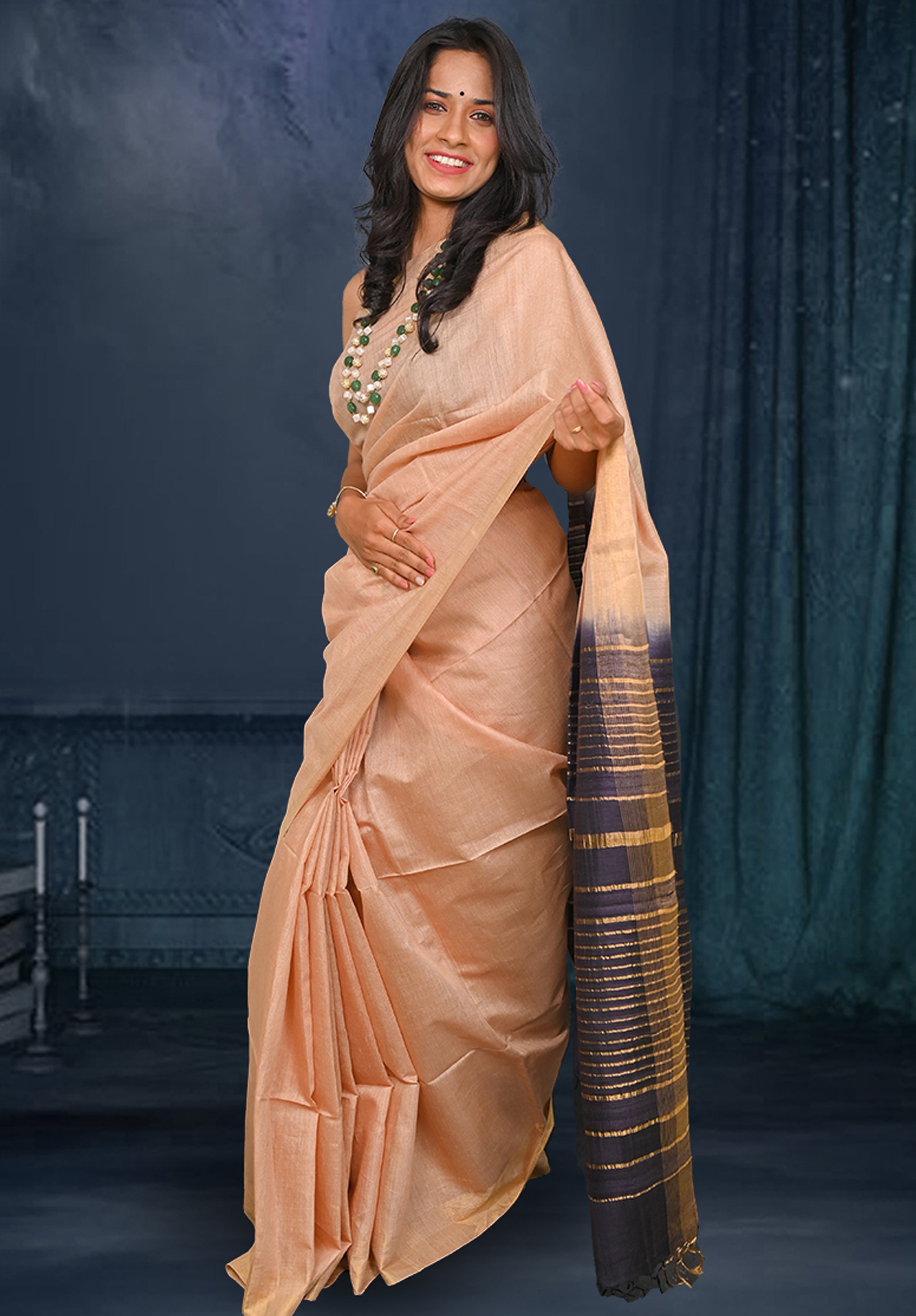 Kosa Pure silk Saree With Blouse Piece – Natural