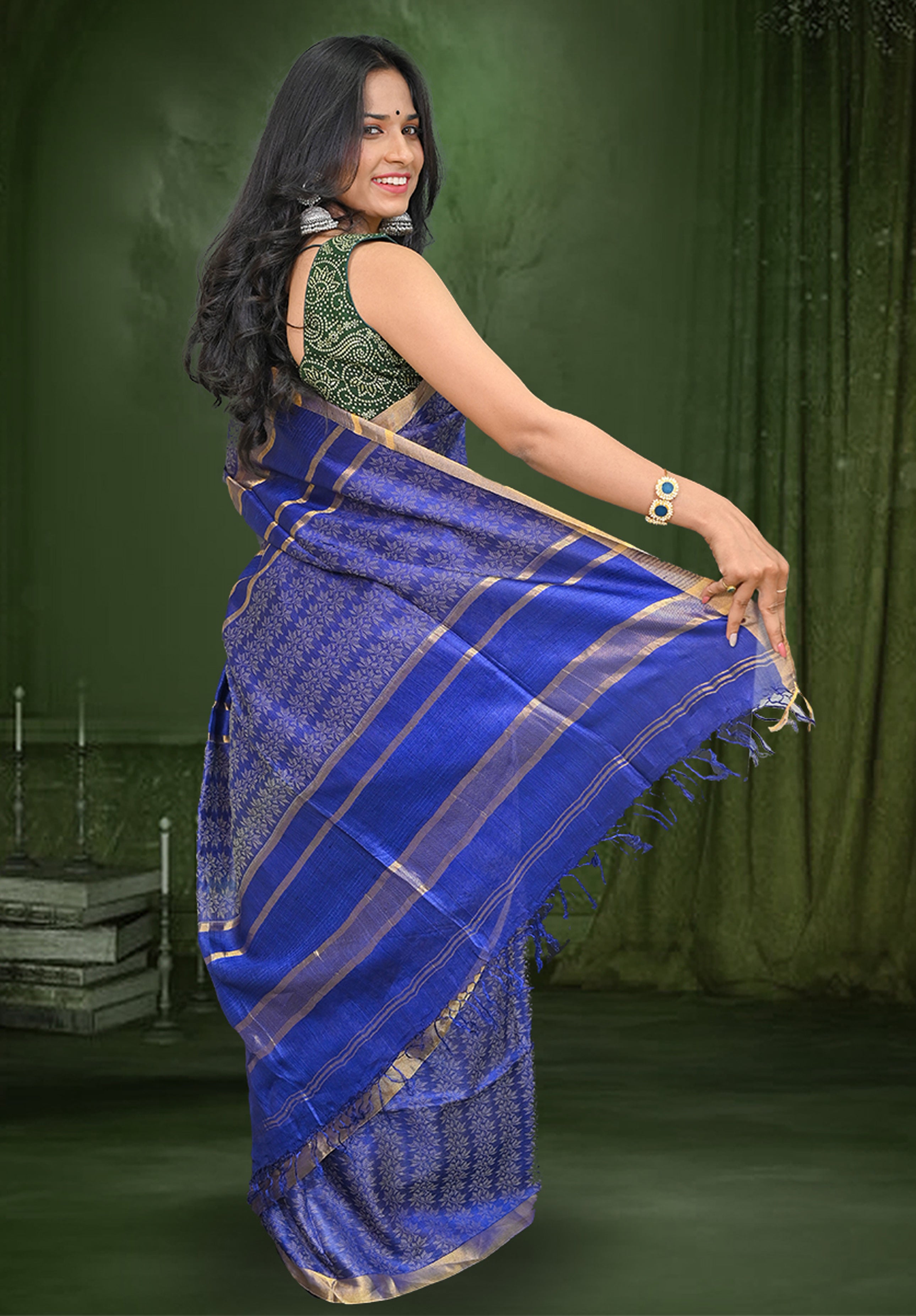 Kosa Pure silk Saree With Blouse Piece – Blue