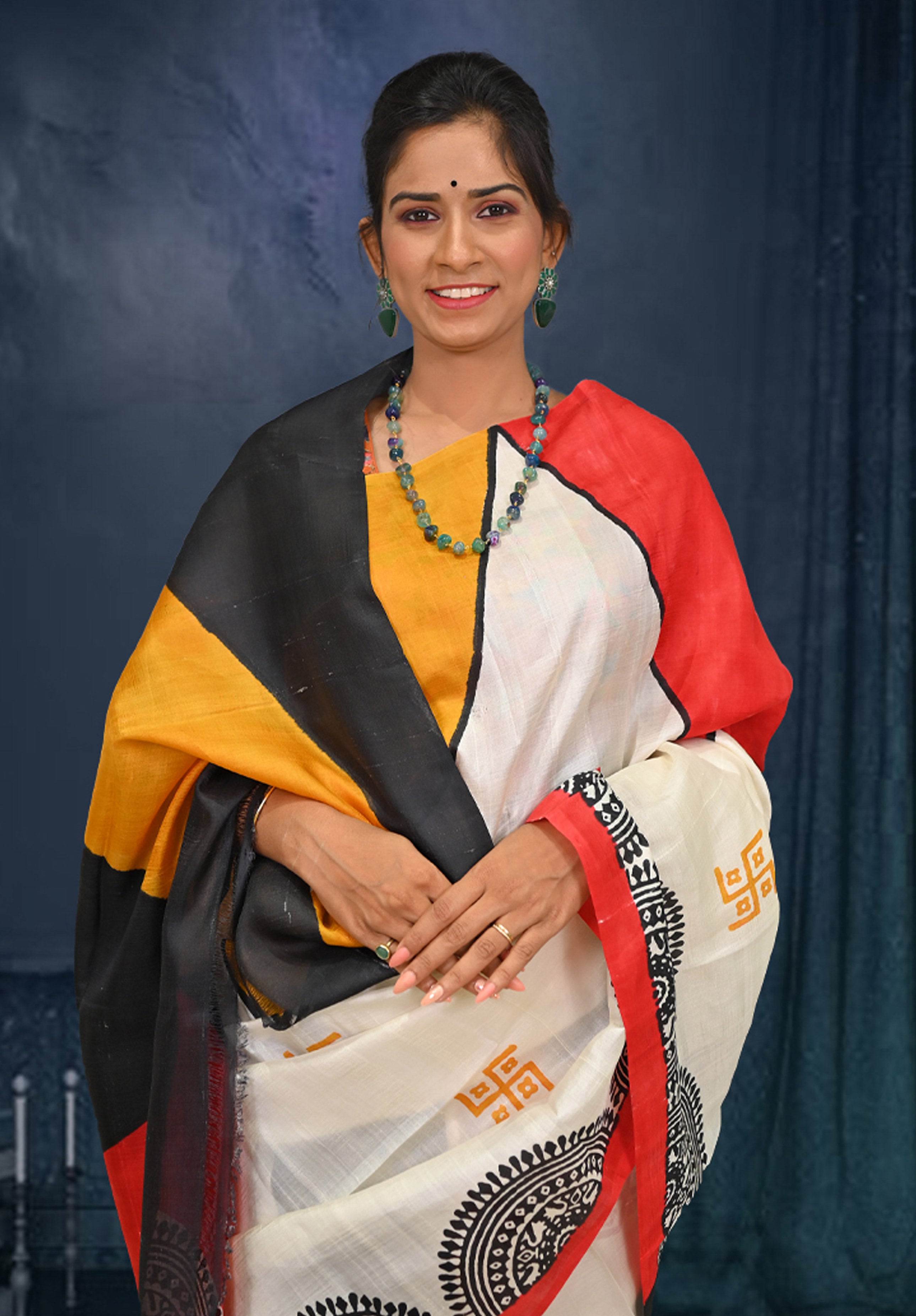 Pure silk handpaint Kalamkari Saree With Blouse Piece – Mustard