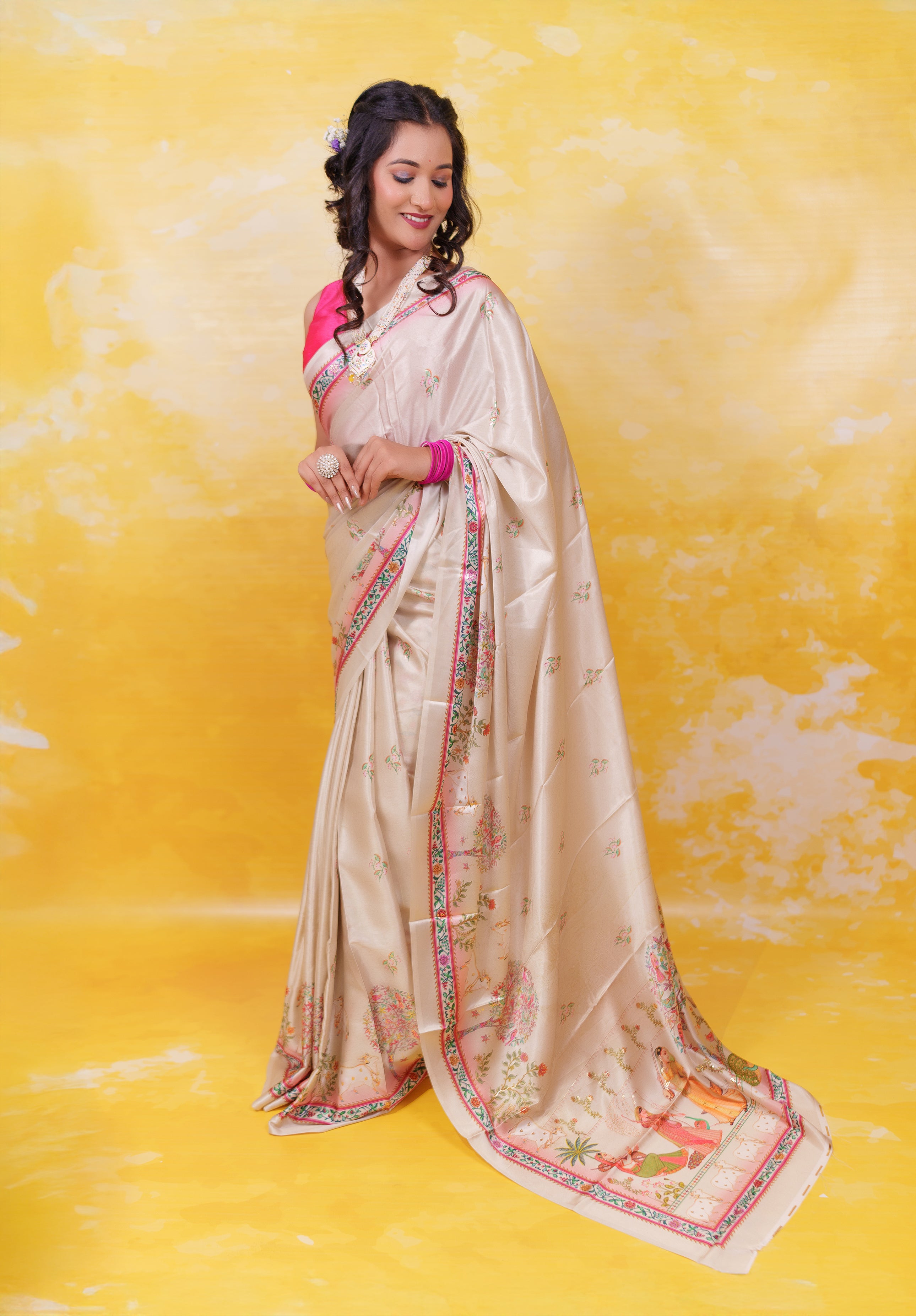 Women's Woven Fancy Satin silk Saree With Blouse Piece