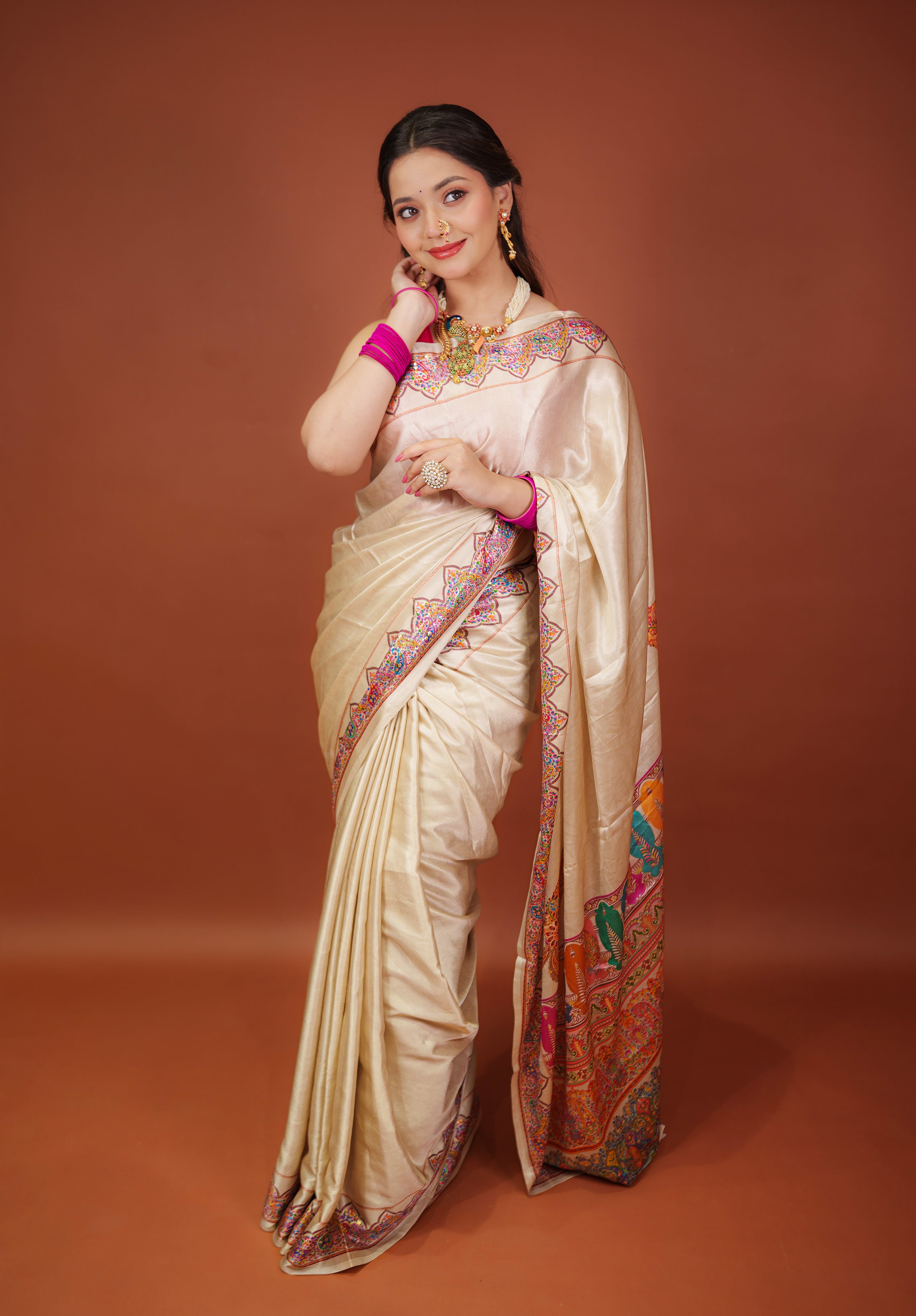 Women's Woven Fancy satin crap silk Saree With Blouse Piece