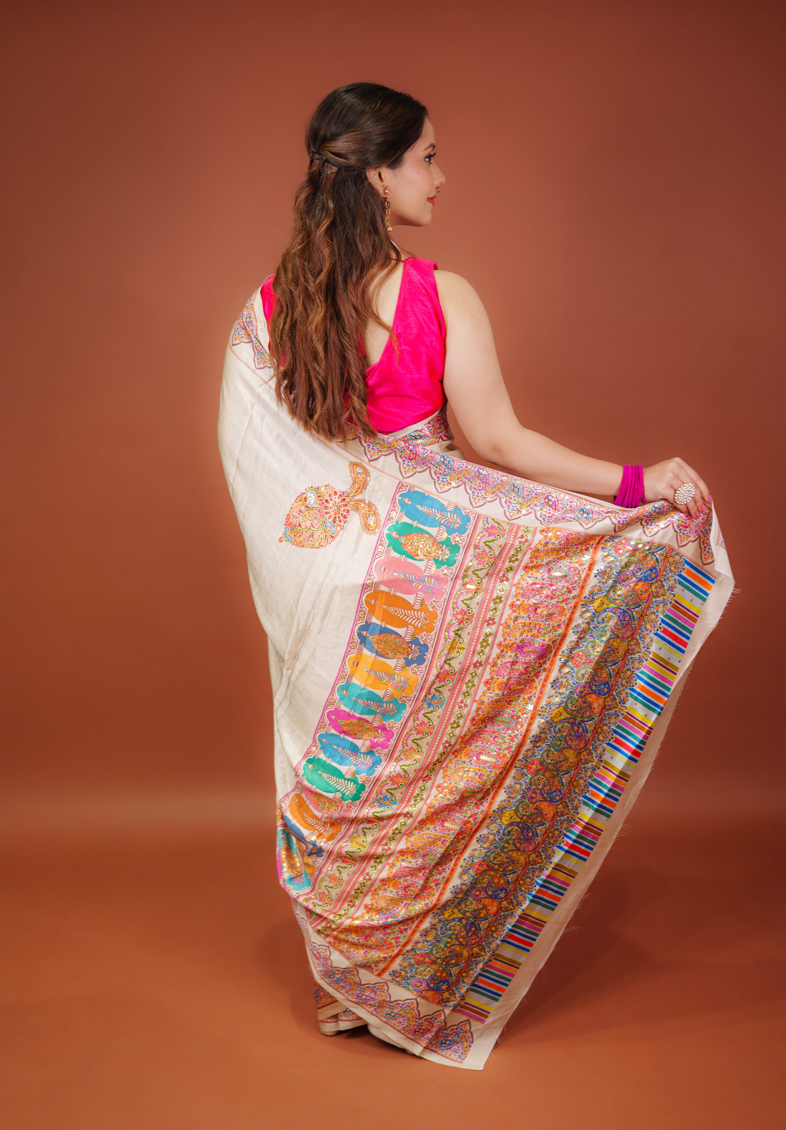 Women's Woven Fancy satin crap silk Saree With Blouse Piece