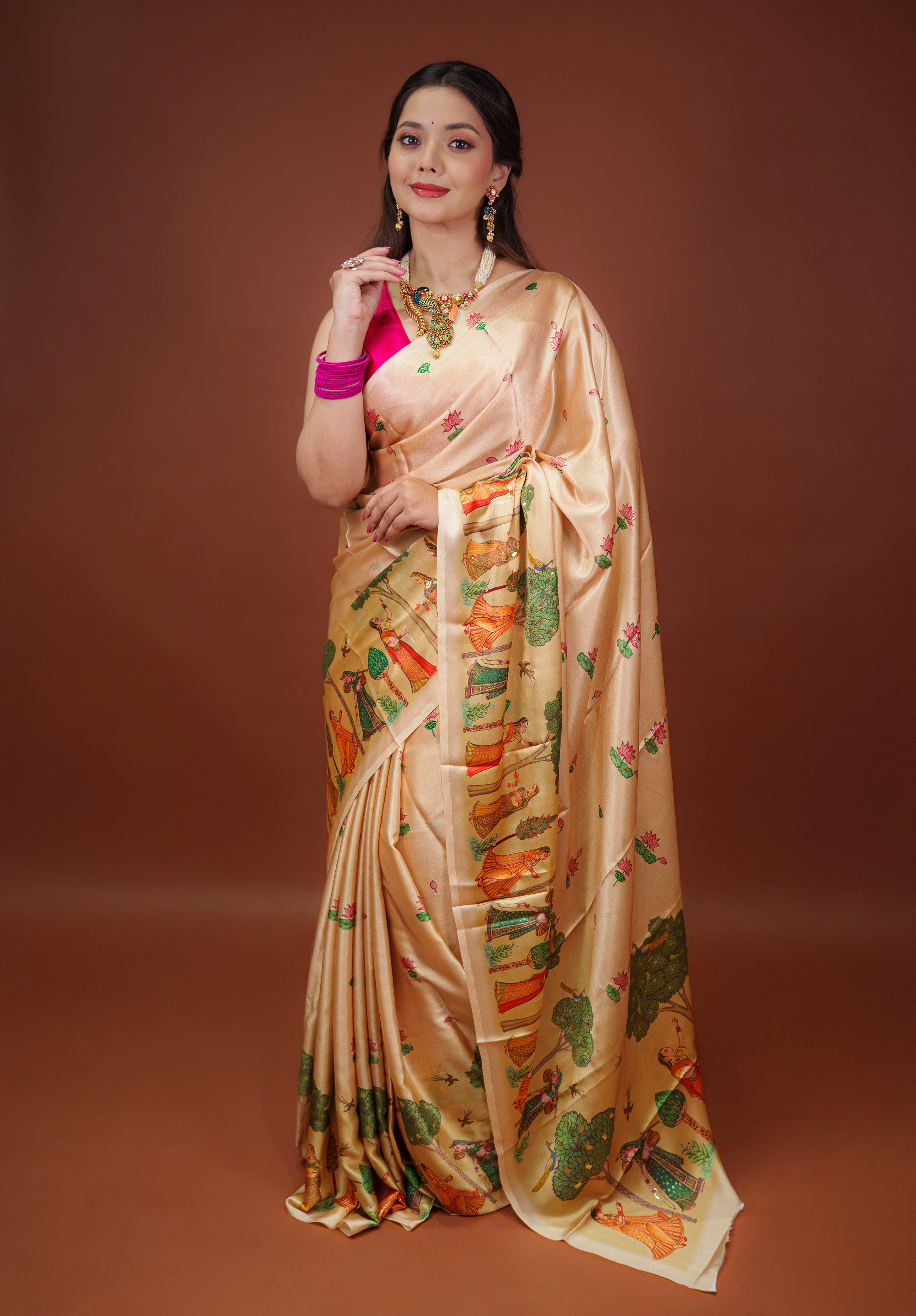 Women's Woven Fancy satin crap silk Saree With Blouse Piece