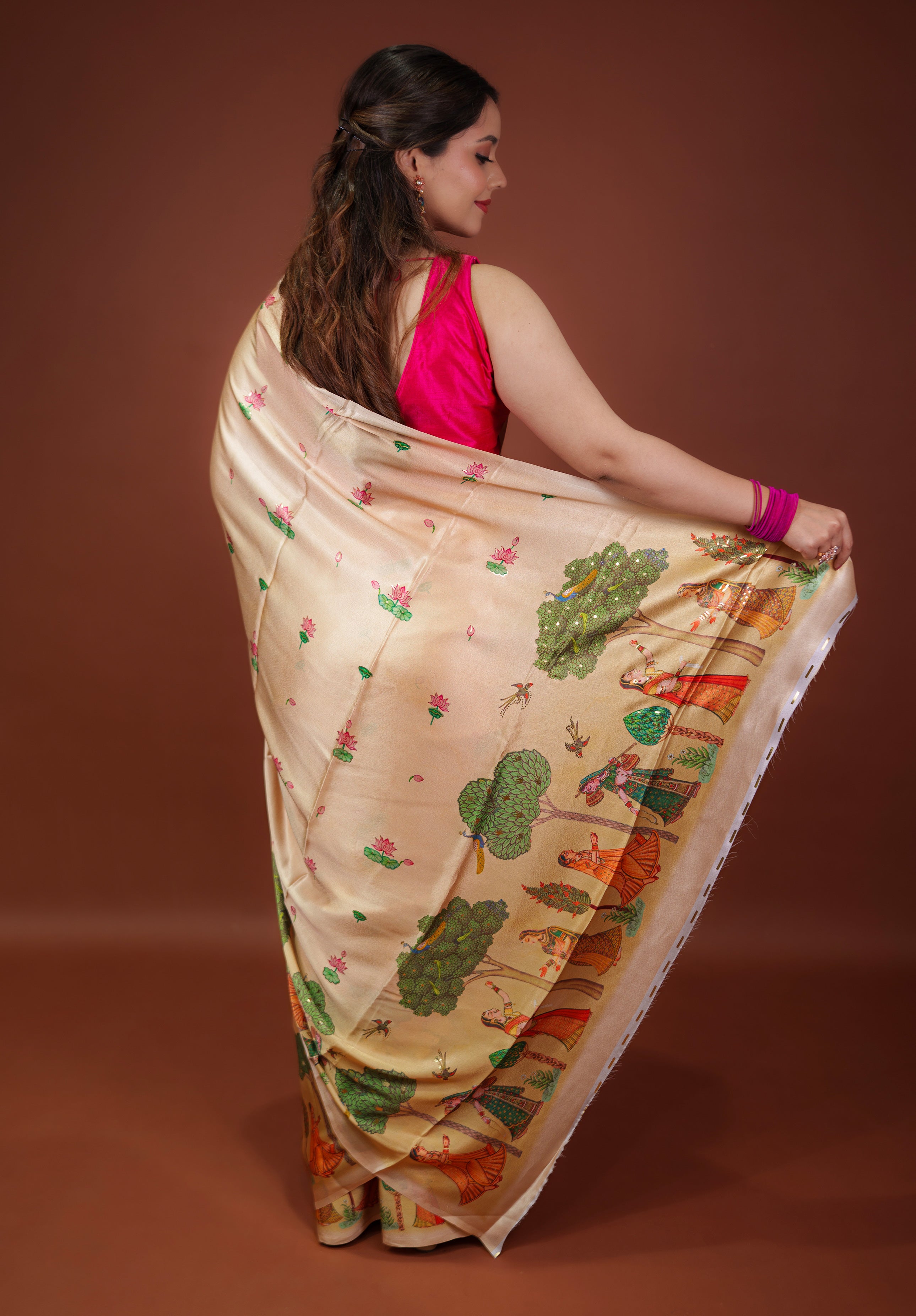 Women's Woven Fancy satin crap silk Saree With Blouse Piece
