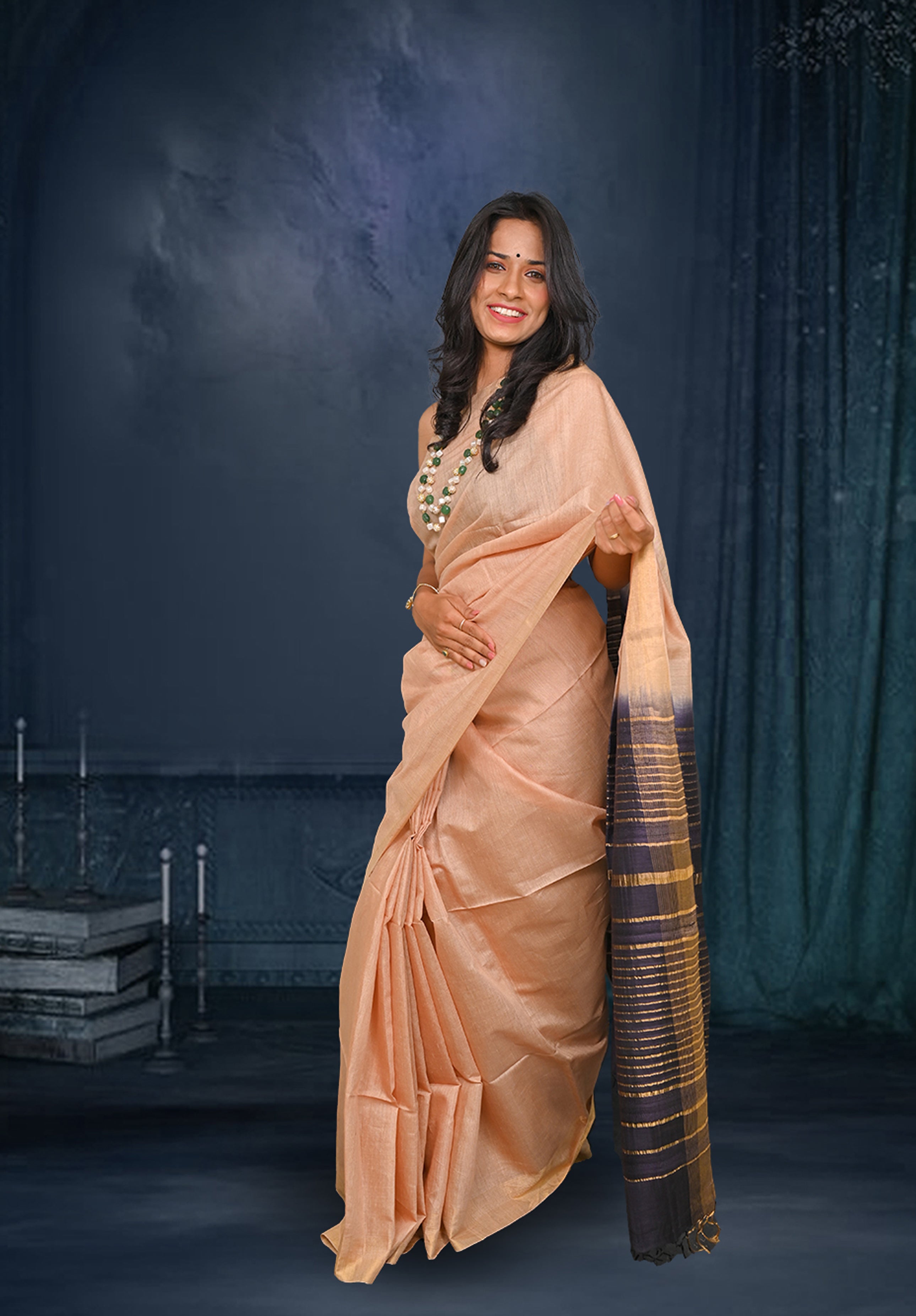 Kosa Pure silk Saree With Blouse Piece – Natural
