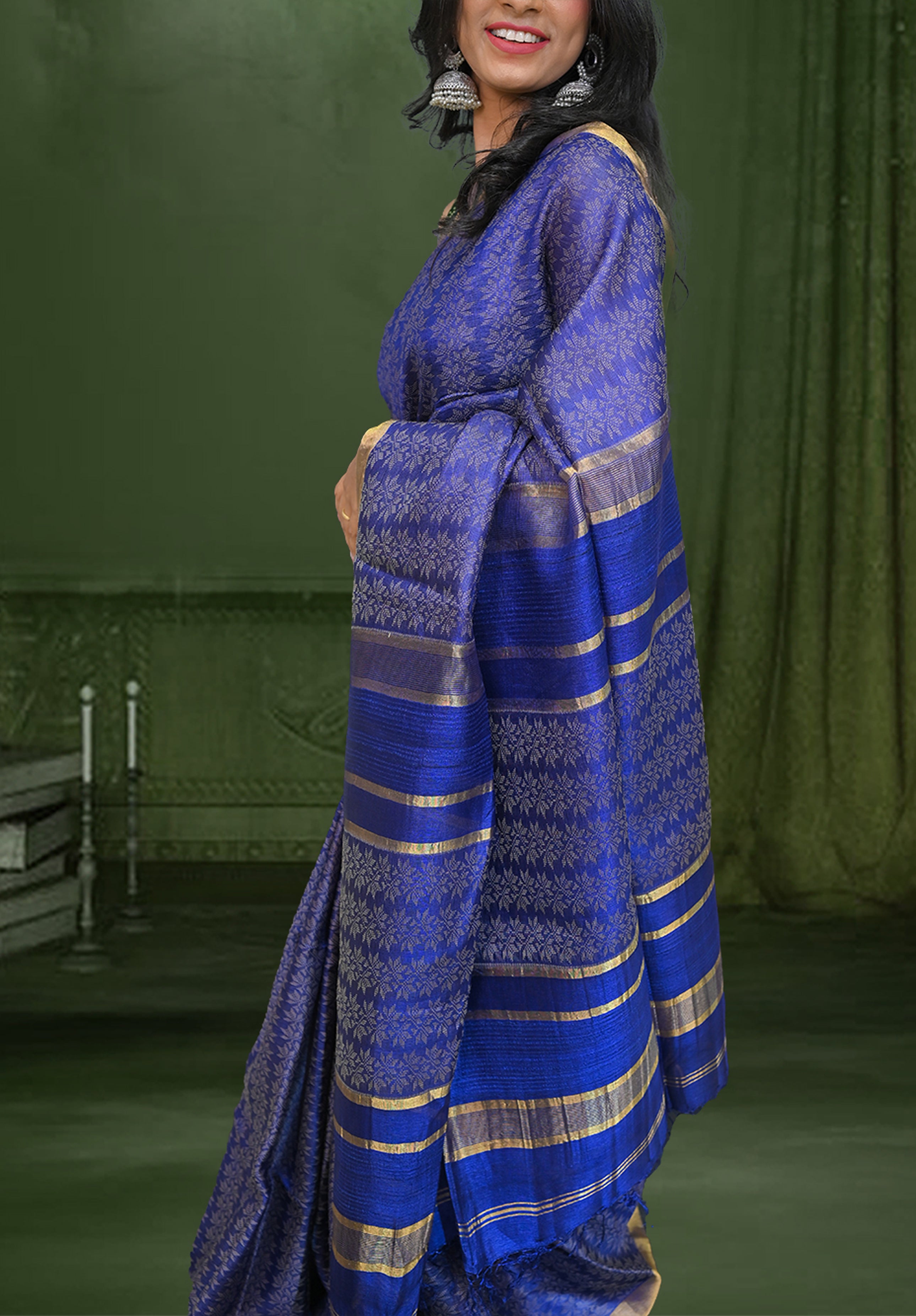 Kosa Pure silk Saree With Blouse Piece – Blue