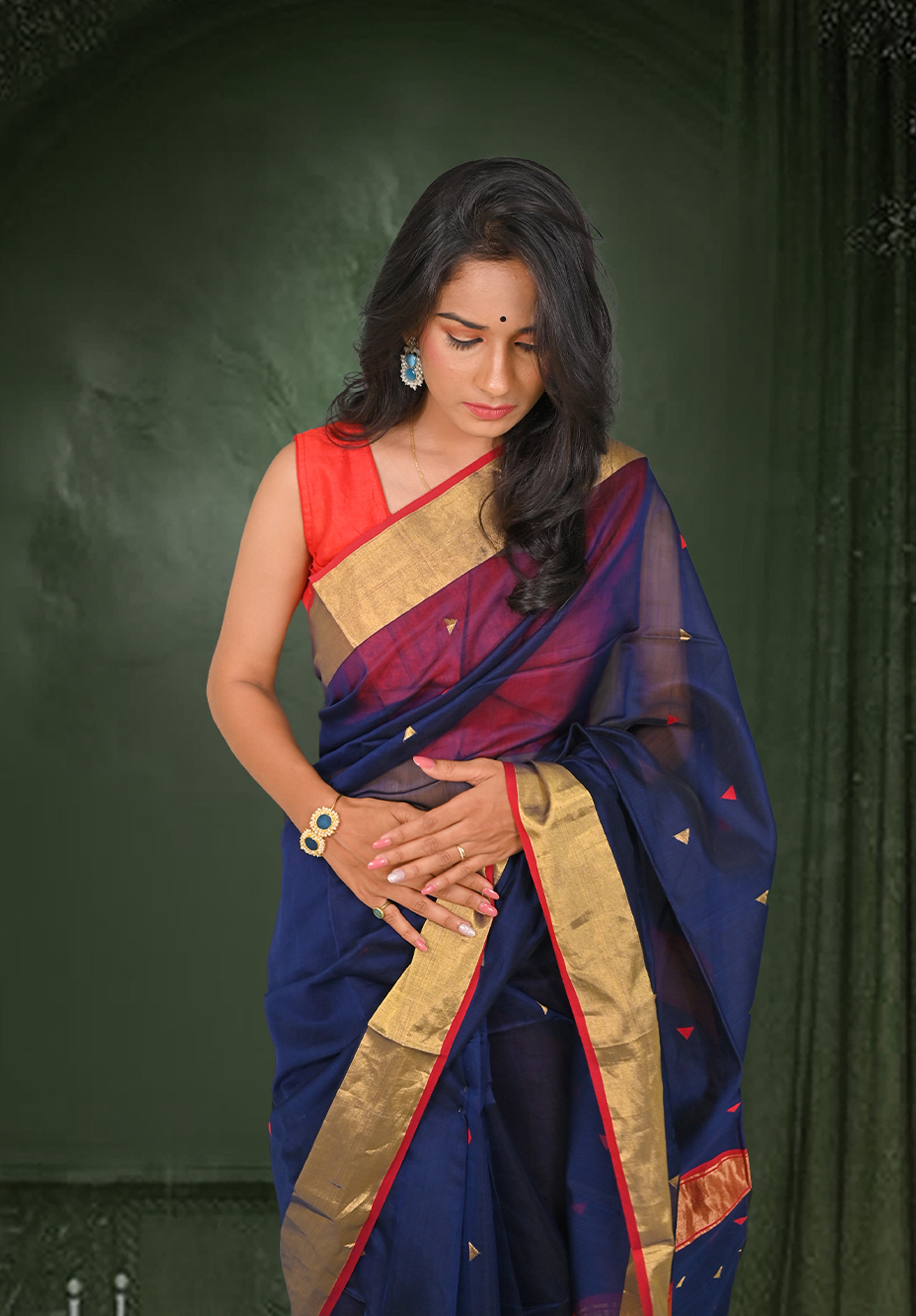 Pure Maheshwari Saree With Blouse Piece – Primary Blue