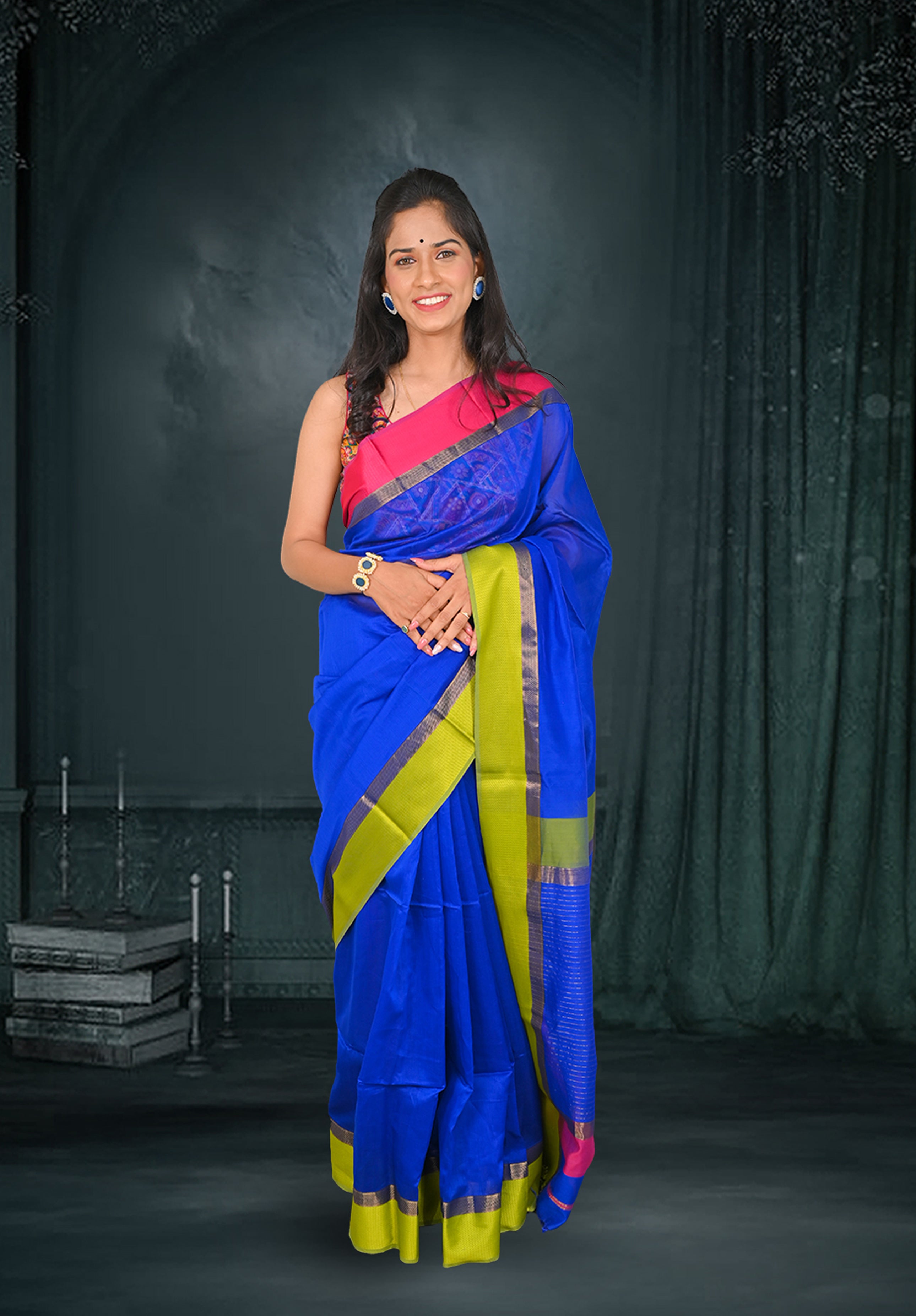 Pure Maheshwari Saree With Blouse Piece – Blue