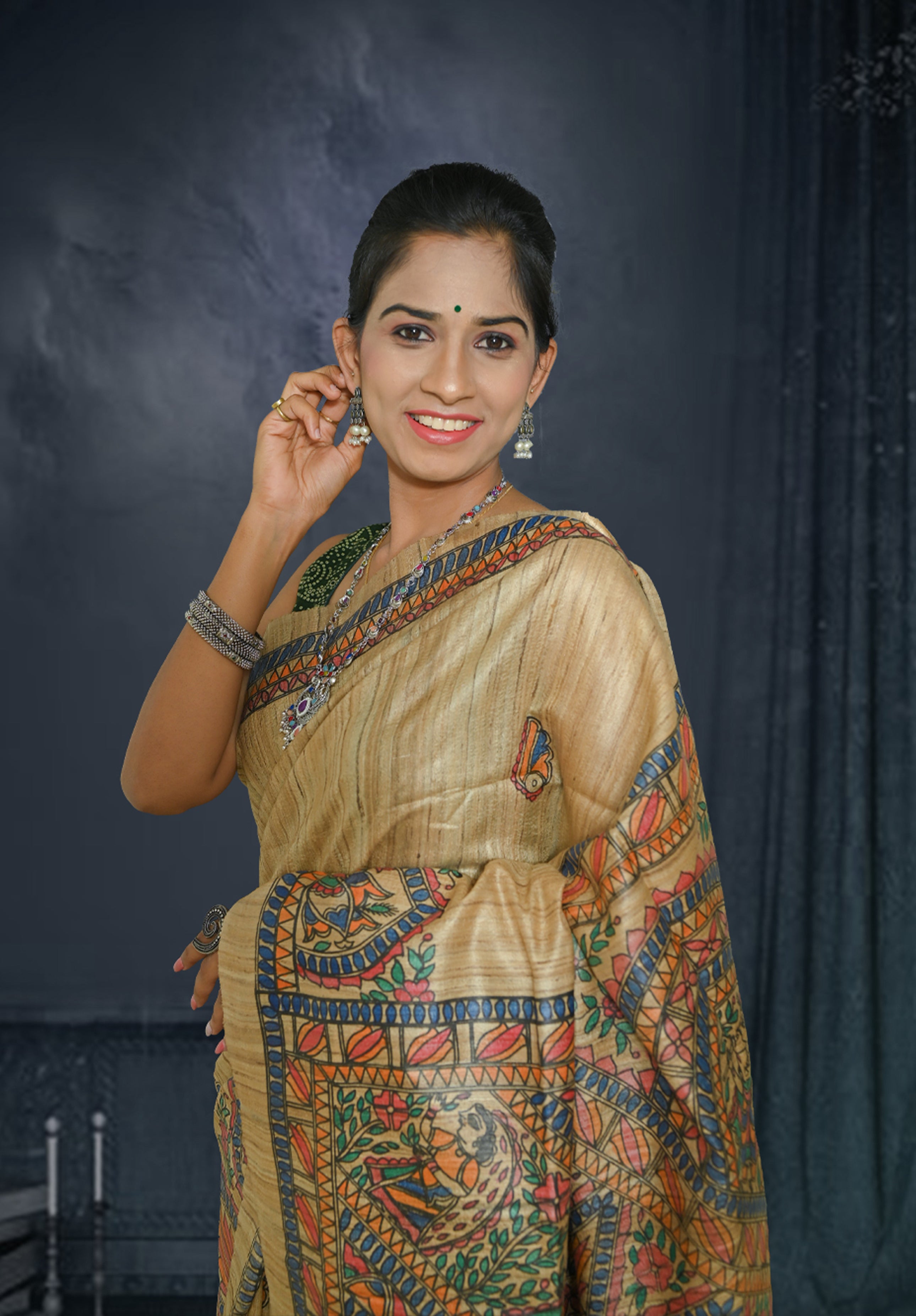 Pure Madhubani Saree With Blouse Piece – Mustard
