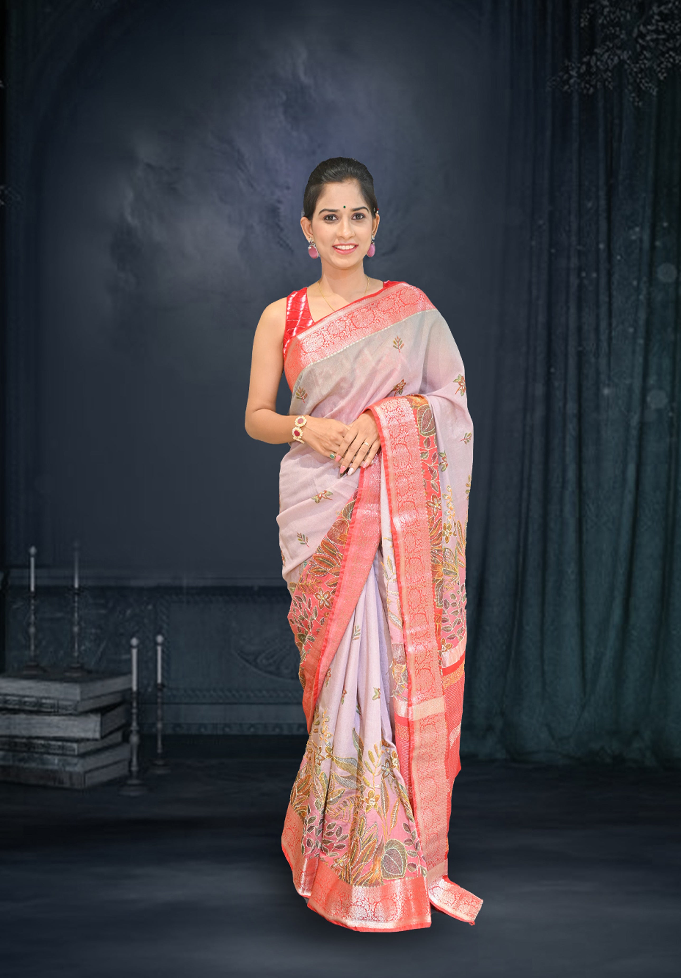 Pure Kantha stich Saree With Blouse Piece – Gray