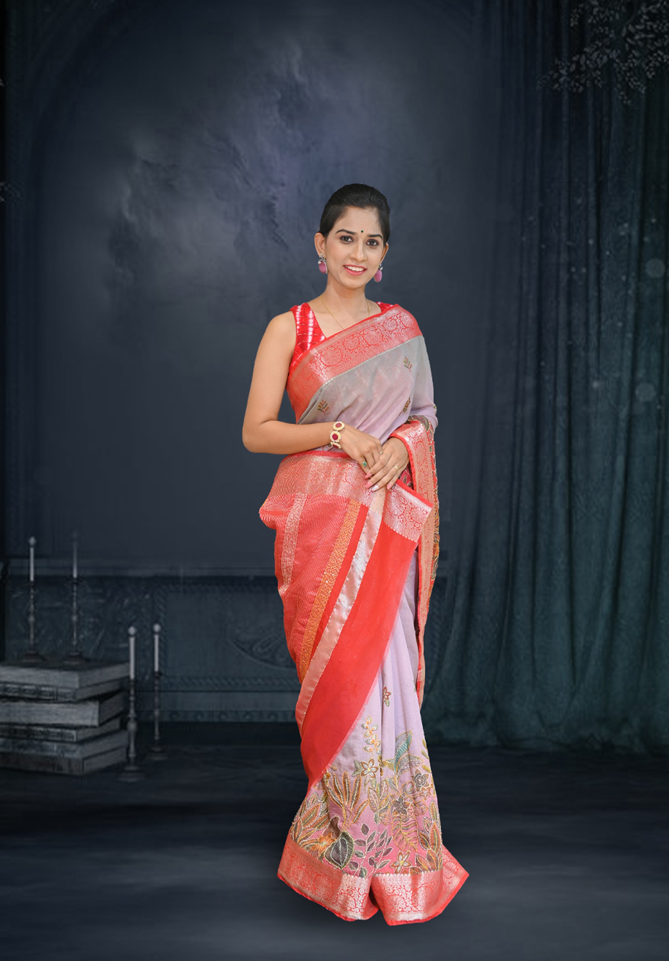 Pure Kantha stich Saree With Blouse Piece – Gray