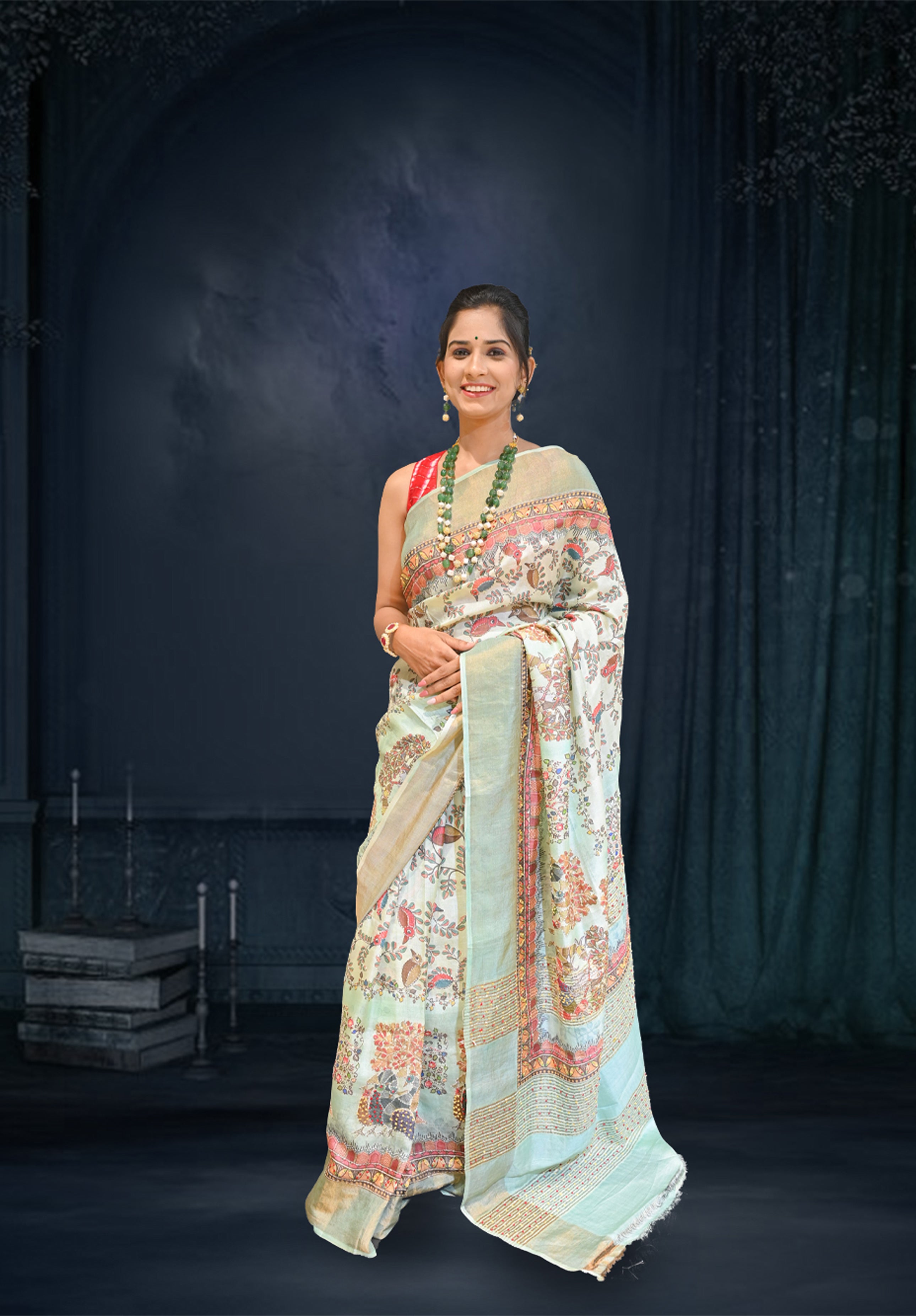 Pure Kantha stich Saree With Blouse Piece – Tea