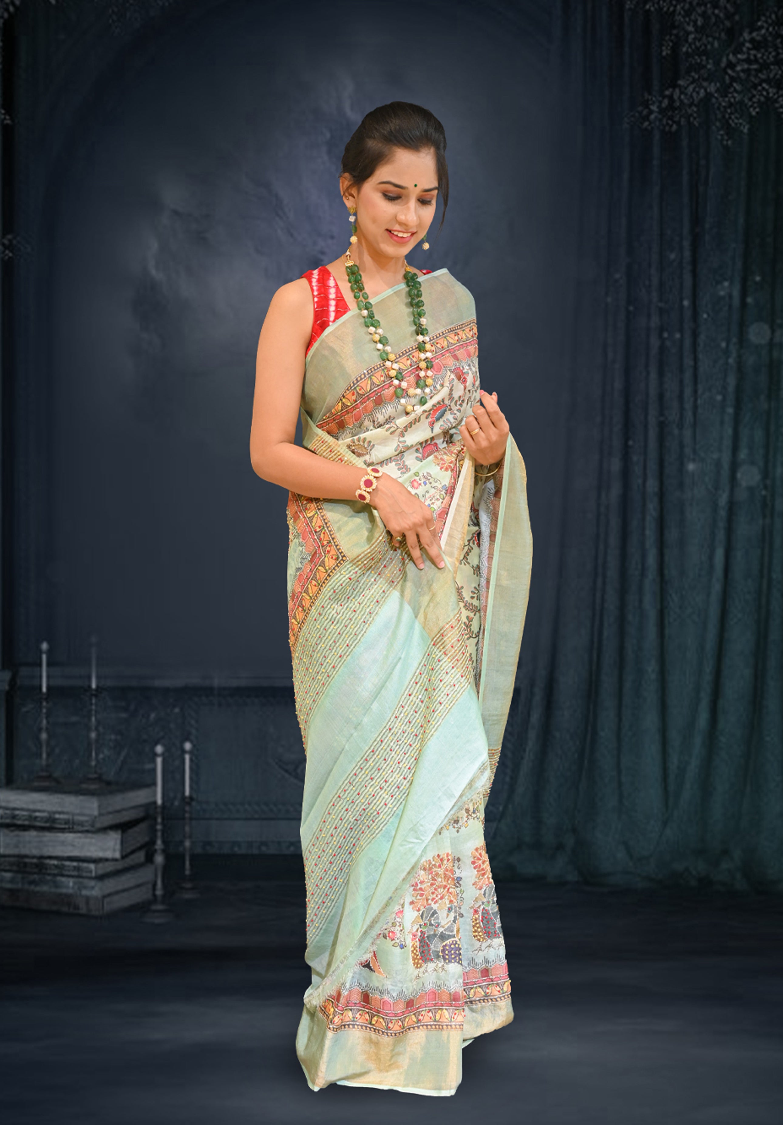Pure Kantha stich Saree With Blouse Piece – Tea