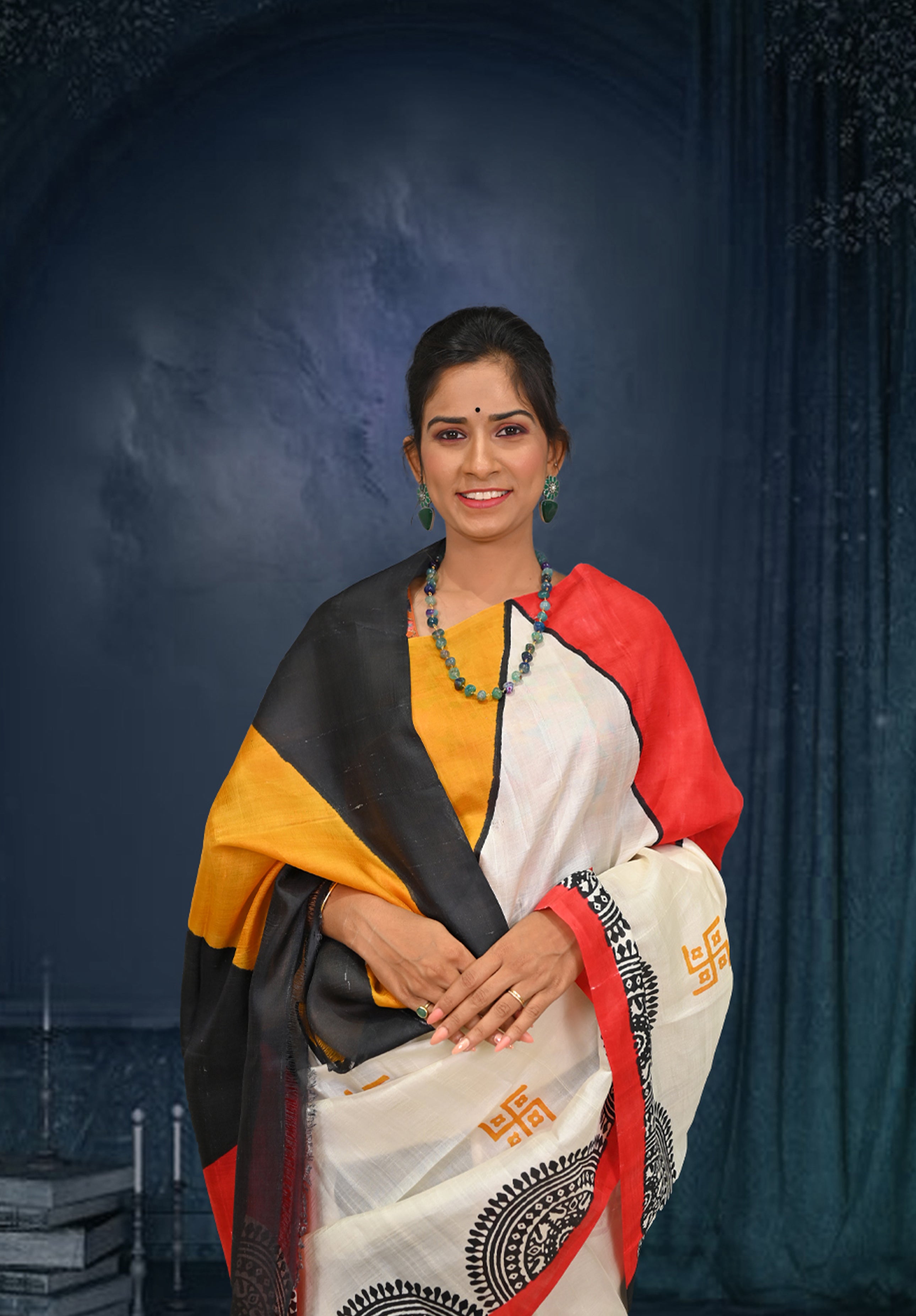 Pure silk handpaint Kalamkari Saree With Blouse Piece – Mustard