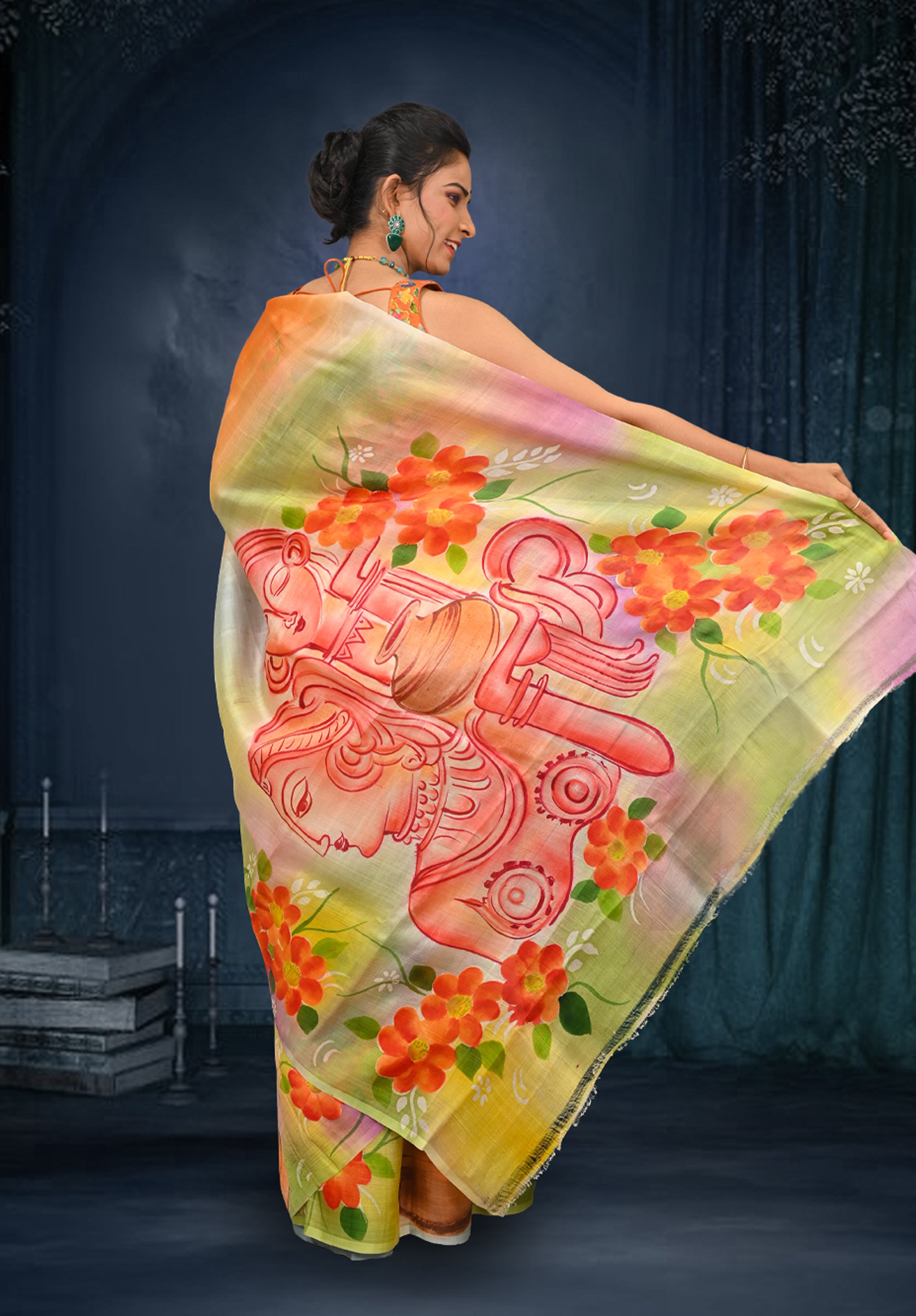 Pure silk handpaint Kalamkari Saree With Blouse Piece – Mustard