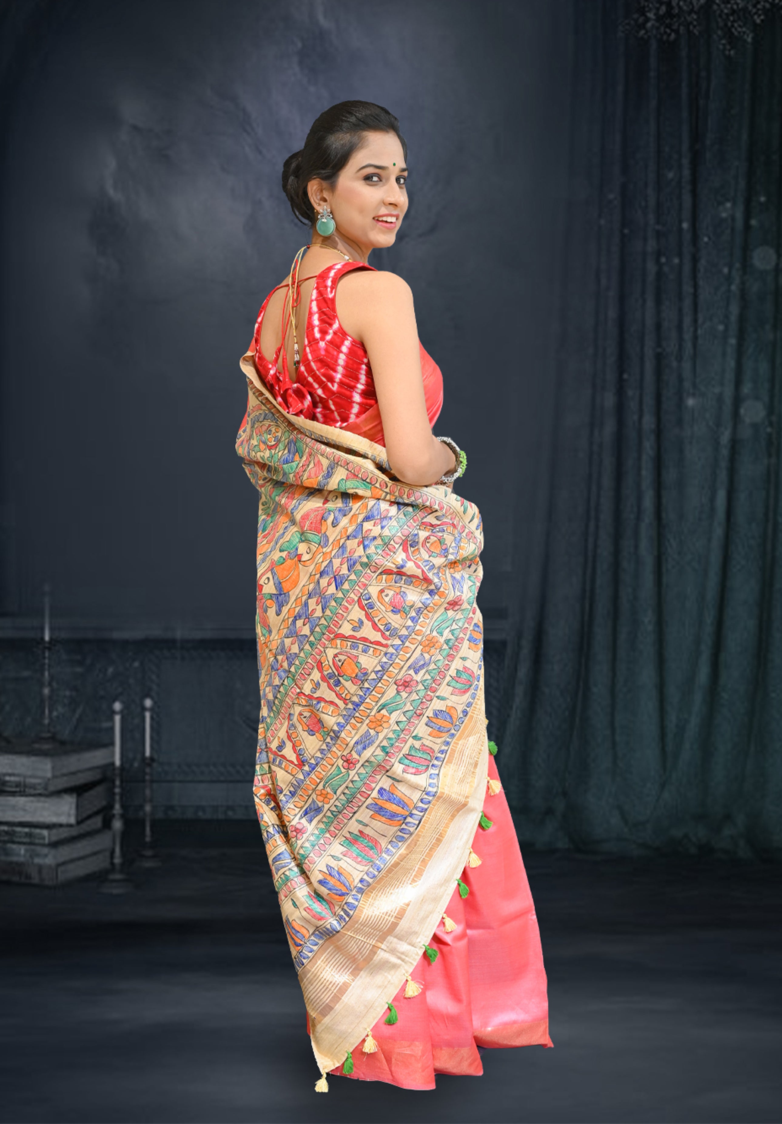 Pure Madhubani Saree With Blouse Piece – Pink