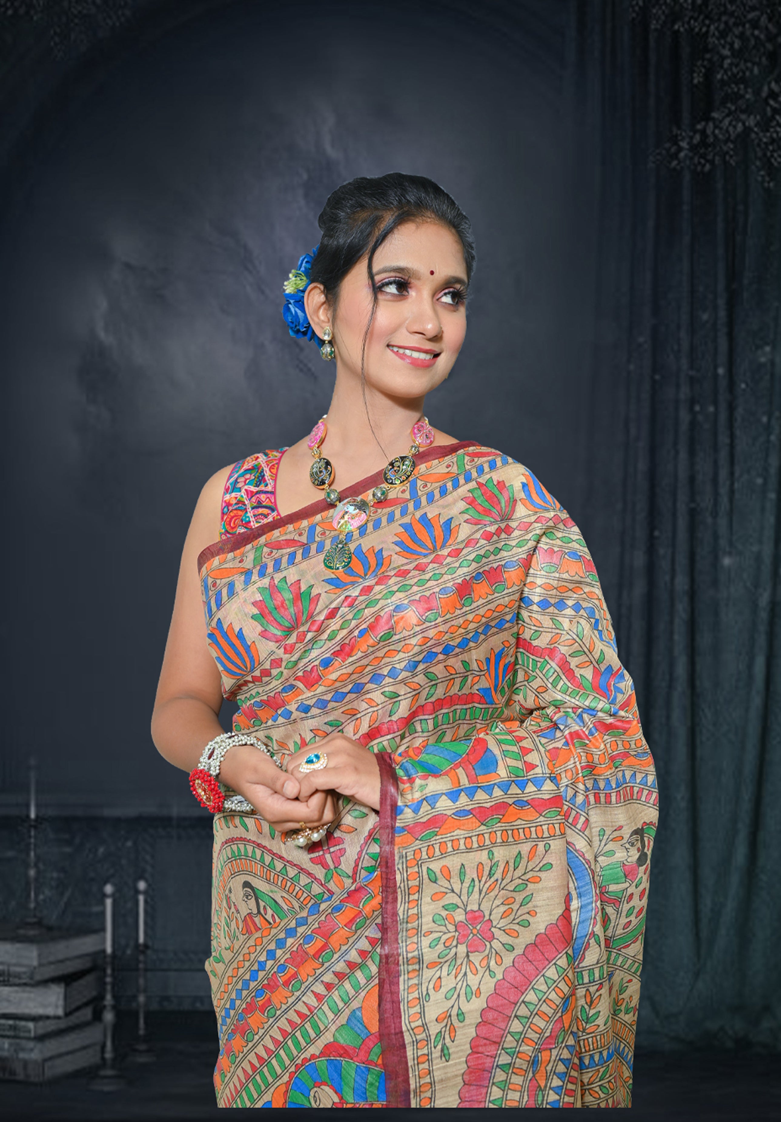 Pure Madhubani Saree With Blouse Piece – Brown